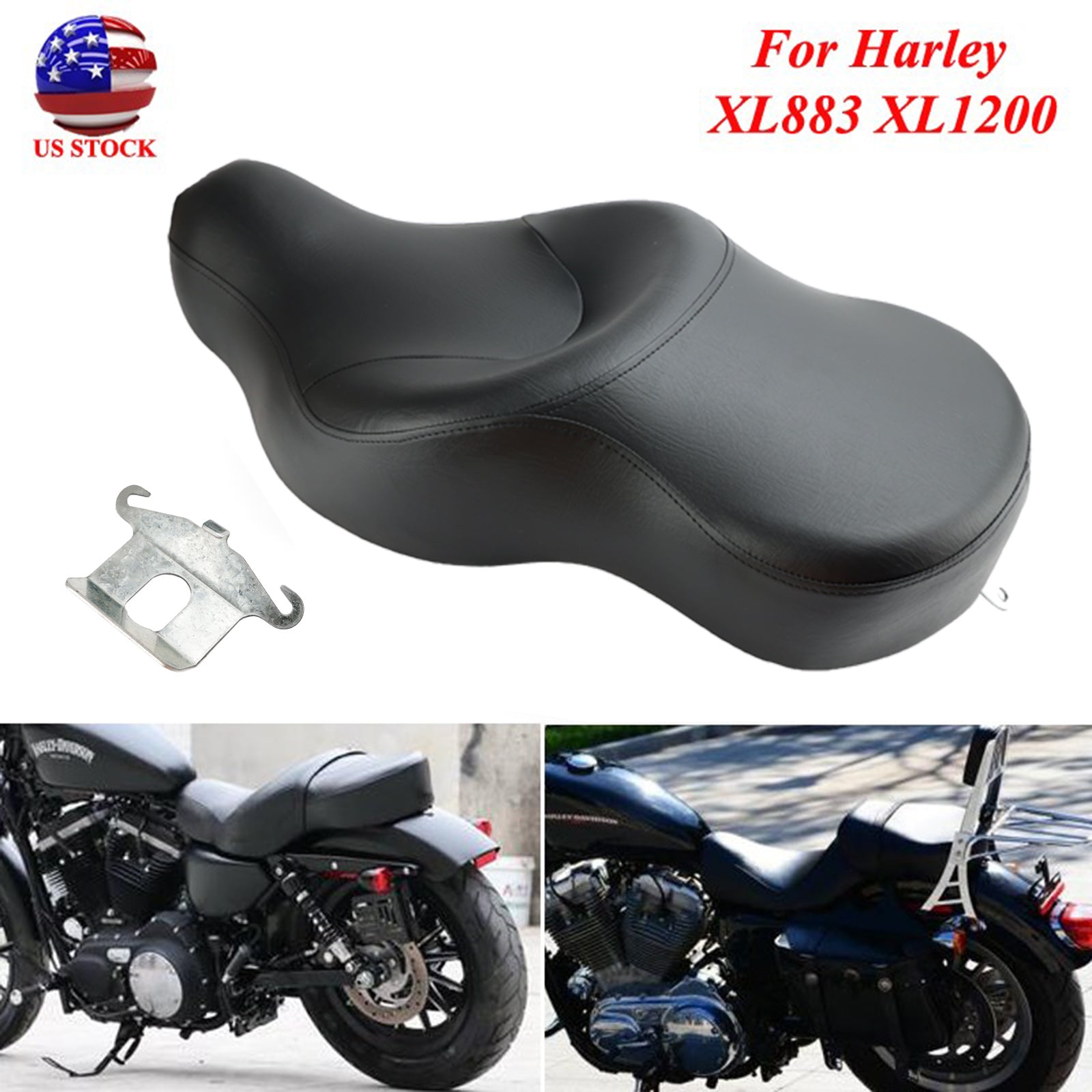 2-up Black Seat Driver&Passenger XL1200N 2004-2018 XL883N Sportster For Leather