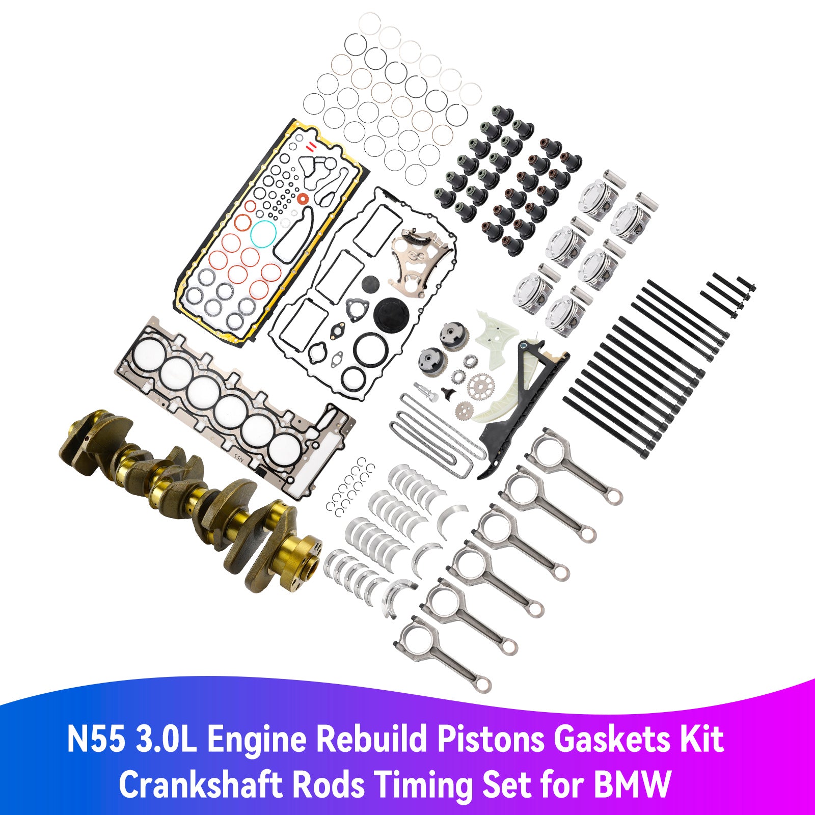 2011-2013 BMW 135i E82 E88 N55 3.0L Motor Reconstrução Pistons do kit de manivela de manivela do kit de cambota Conjunto de tempo 11212163665