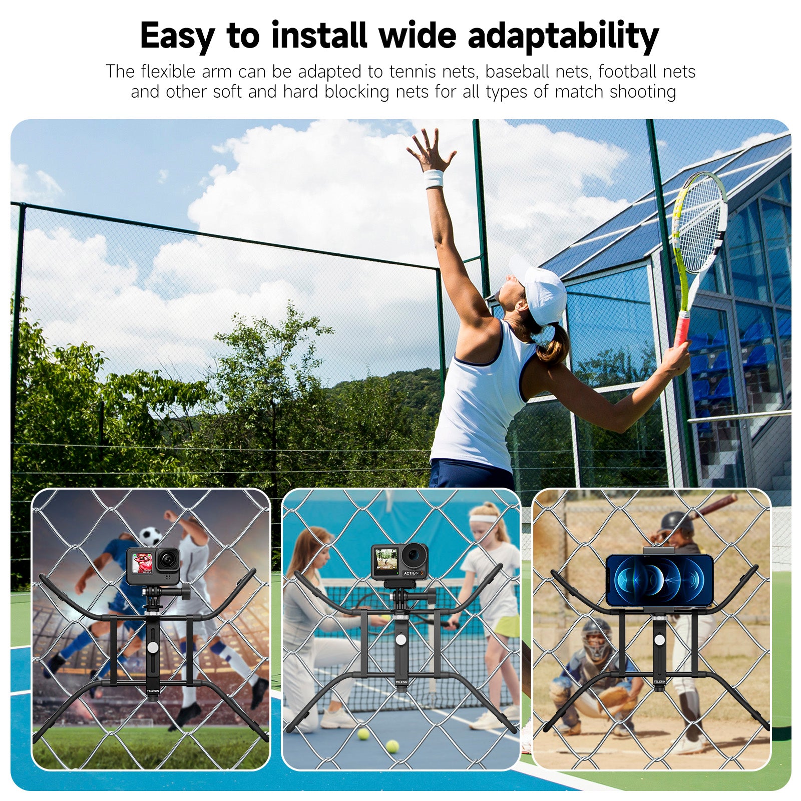Baseball Tennis Live Broadcast Hanging Net Bracket Stand for GoPro DJI Action4