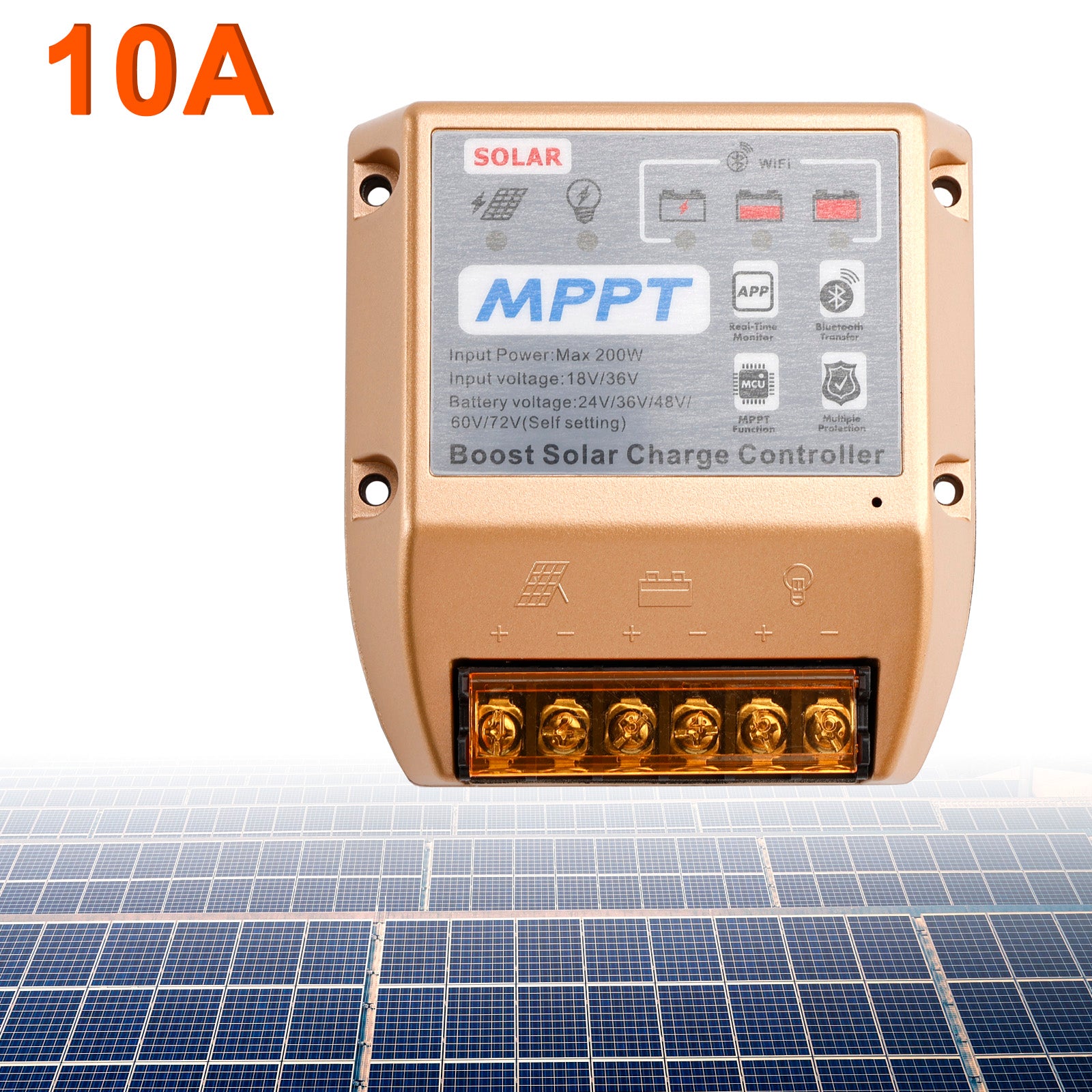 10A/20A/30A Boost MPPT-zonnecontroller 24V36V48V60V72V Mobiele APP Smart Control
