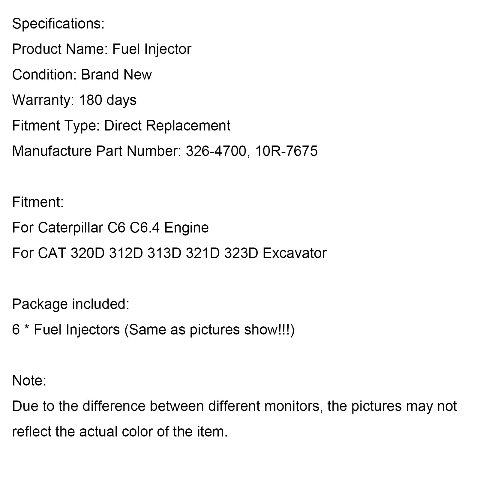 Injecteurs de carburant 3264700 adaptés à Caterpillar C6 C6.4, pour pelle CAT 320D, 6 pièces