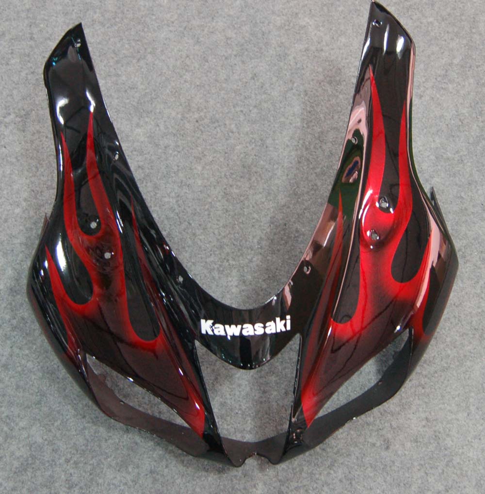 2007-2008 Kawasaki ZX6R ZX636 Fairings Black & Red Flame Ninja Racing Generic