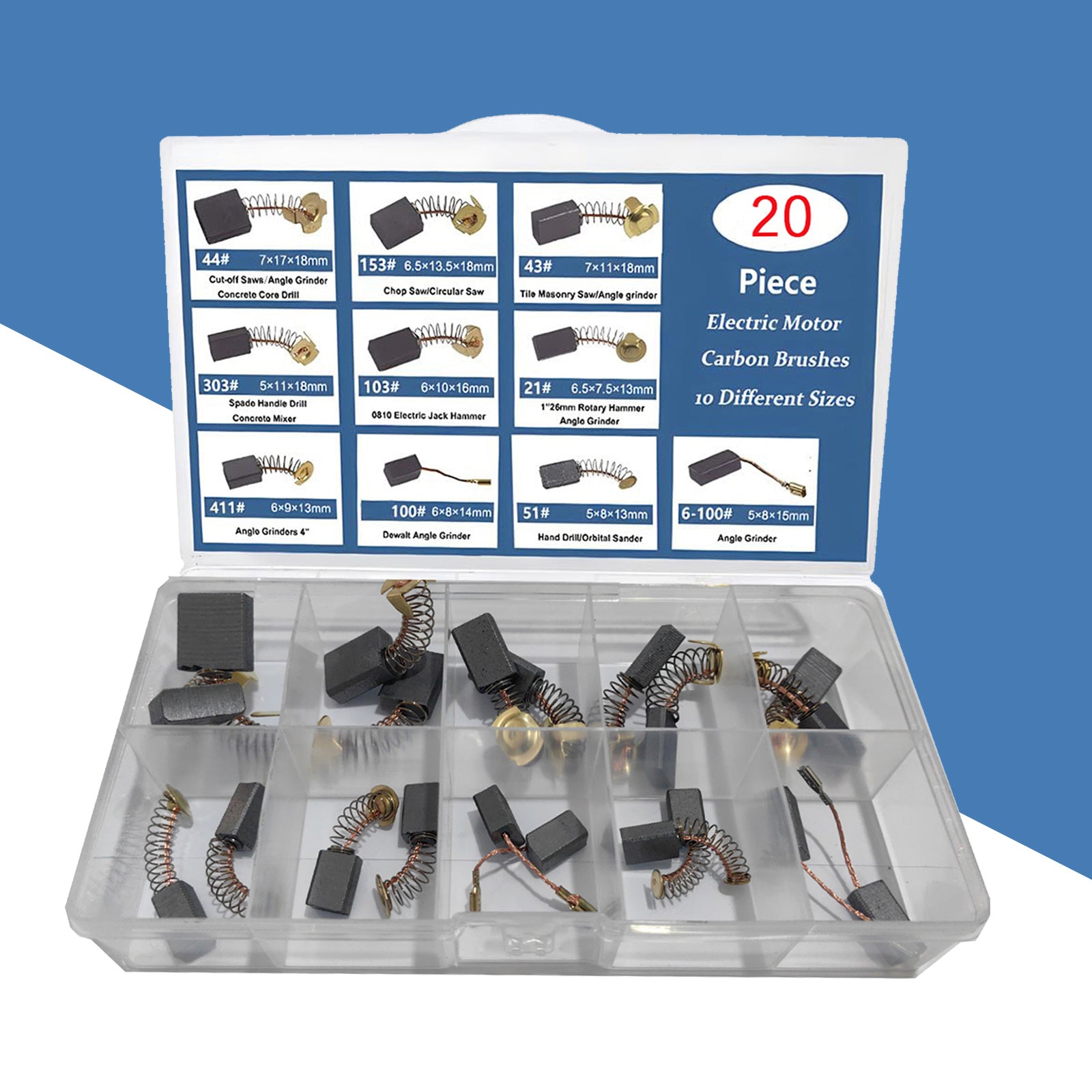 20Pcs Electric Motor Carbon Brushes 10 Sizes Replacement Repair Power Tool Part