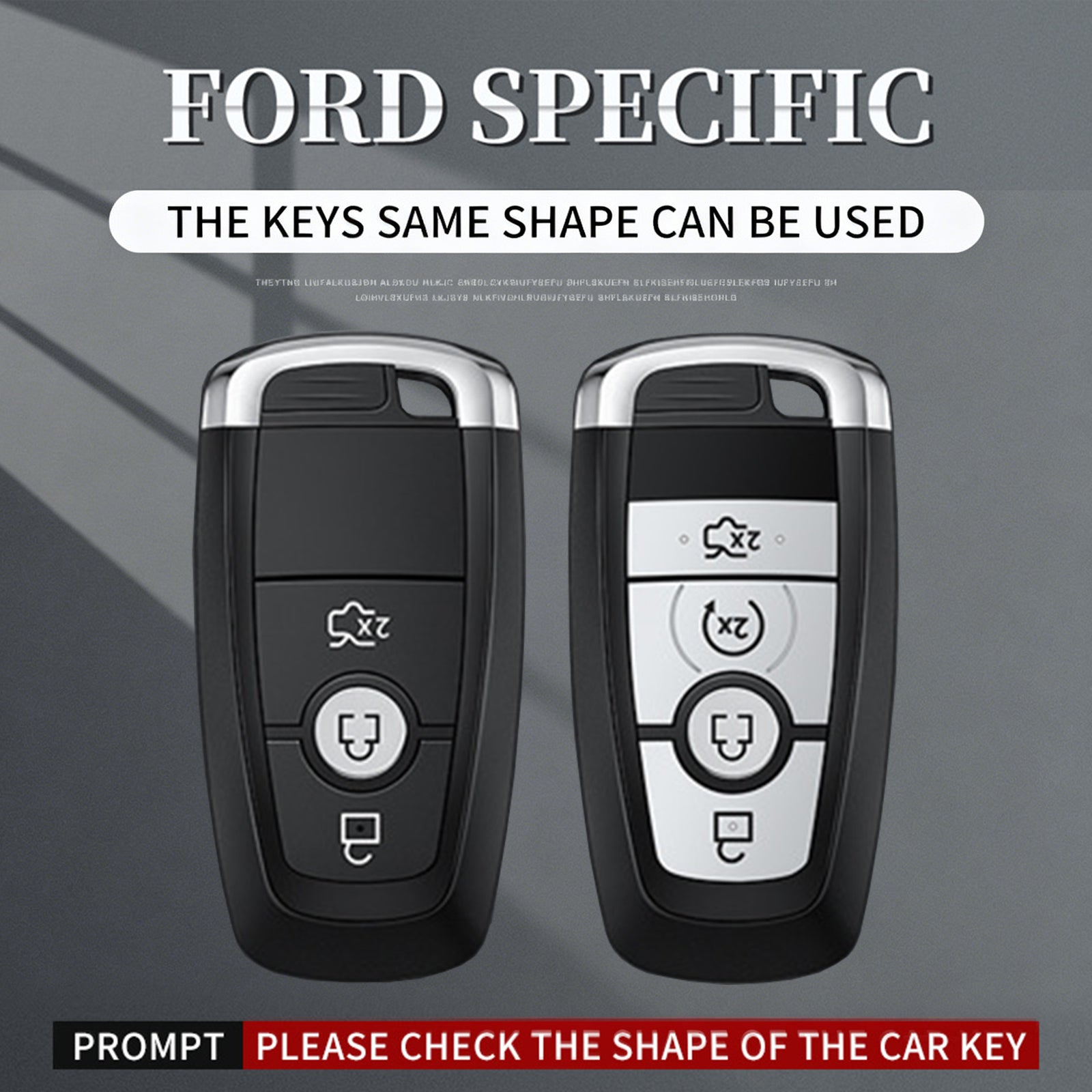 Aluminum Alloy TPU Silvery Car Key Case Cover With Buckle For Ford