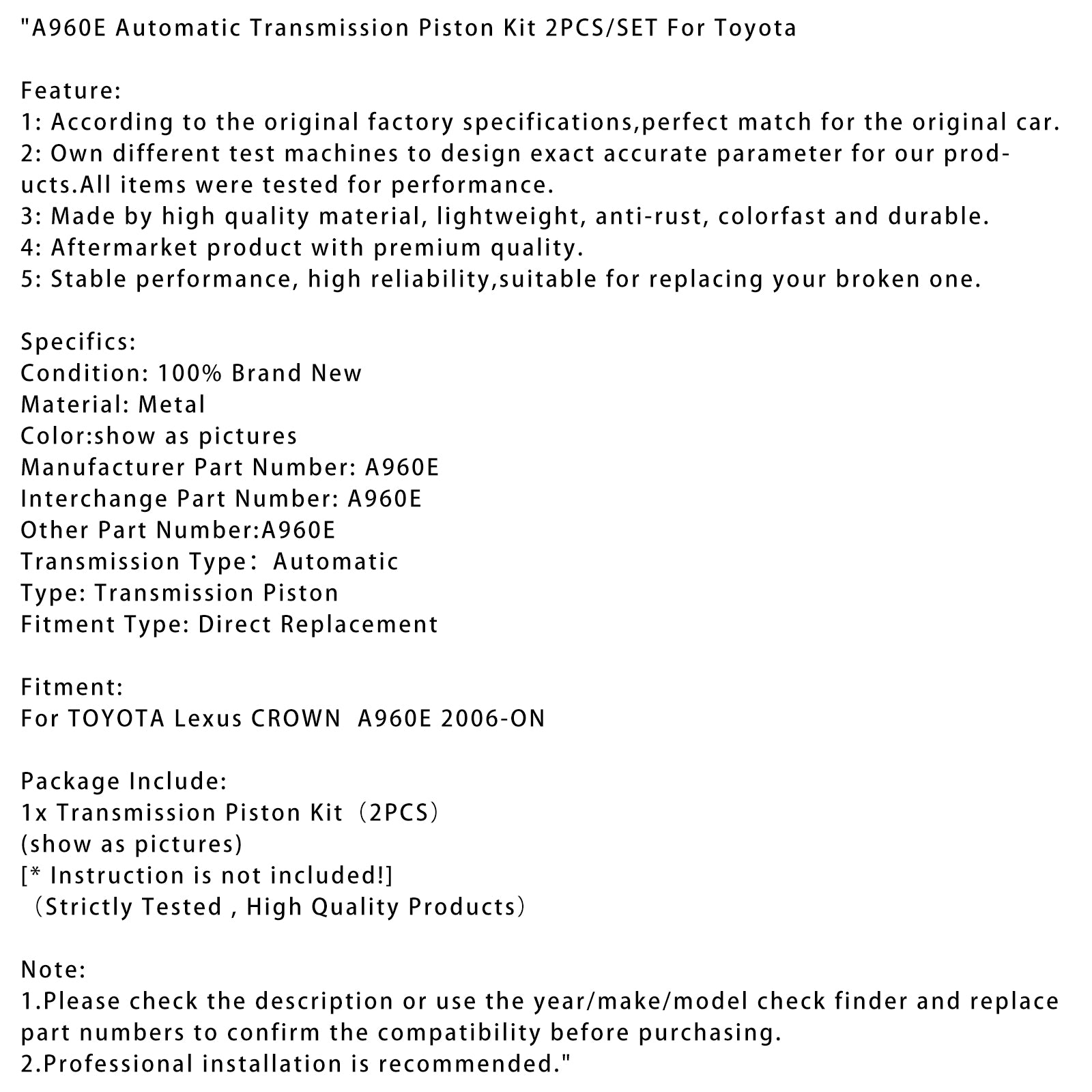 2006-ON TOYOTA Lexus CROWN A960E Automatic Transmission Piston Kit 2PCS/SET