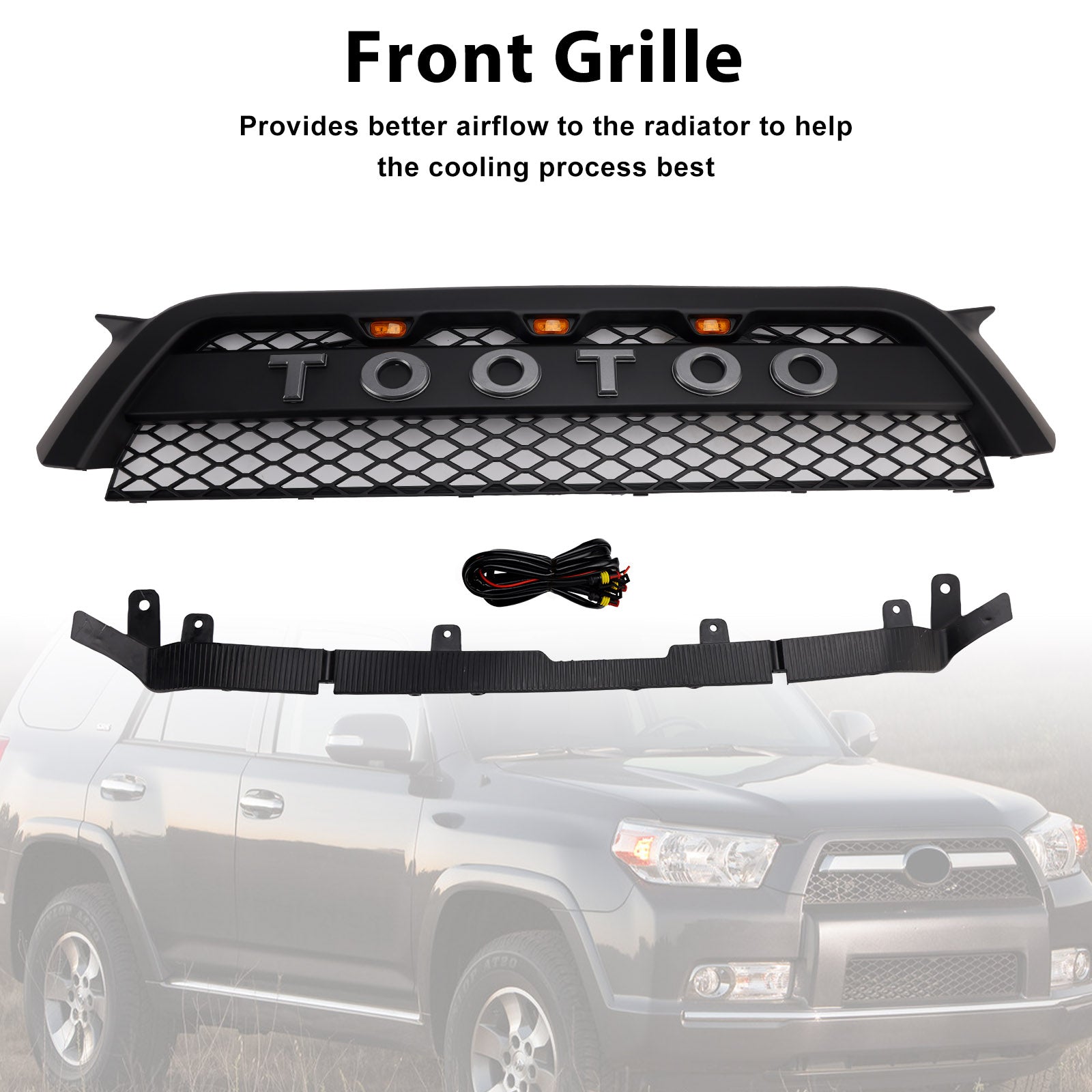 TRD Pro Style Front Bumper Grill Grille Fit Toyota 4Runner 2010-2013 Matte Black