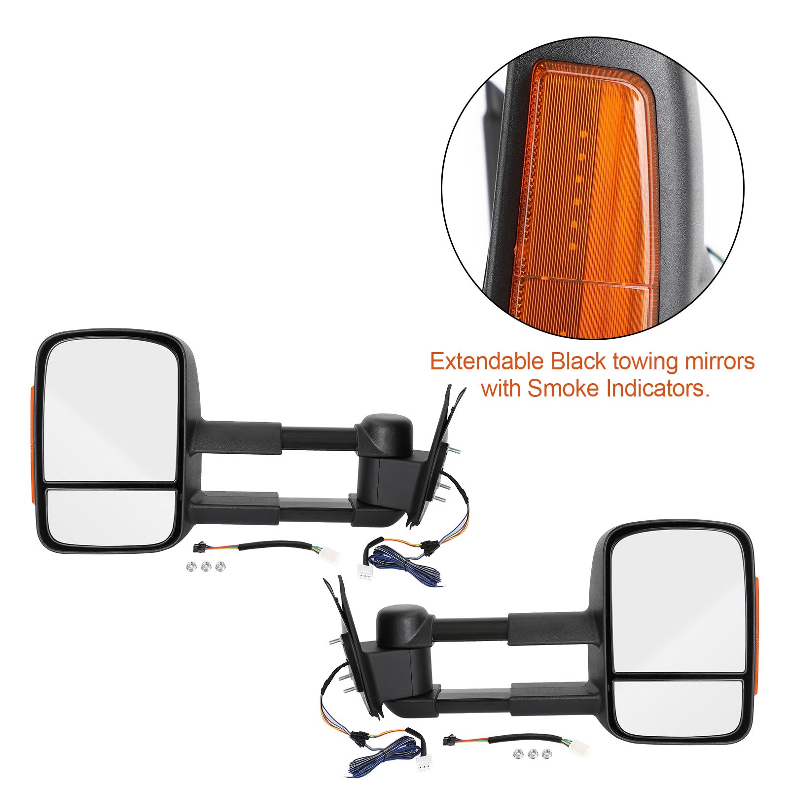 Pair of Electric Extendable Towing Mirrors for Toyota Hilux 2005-2011 Black