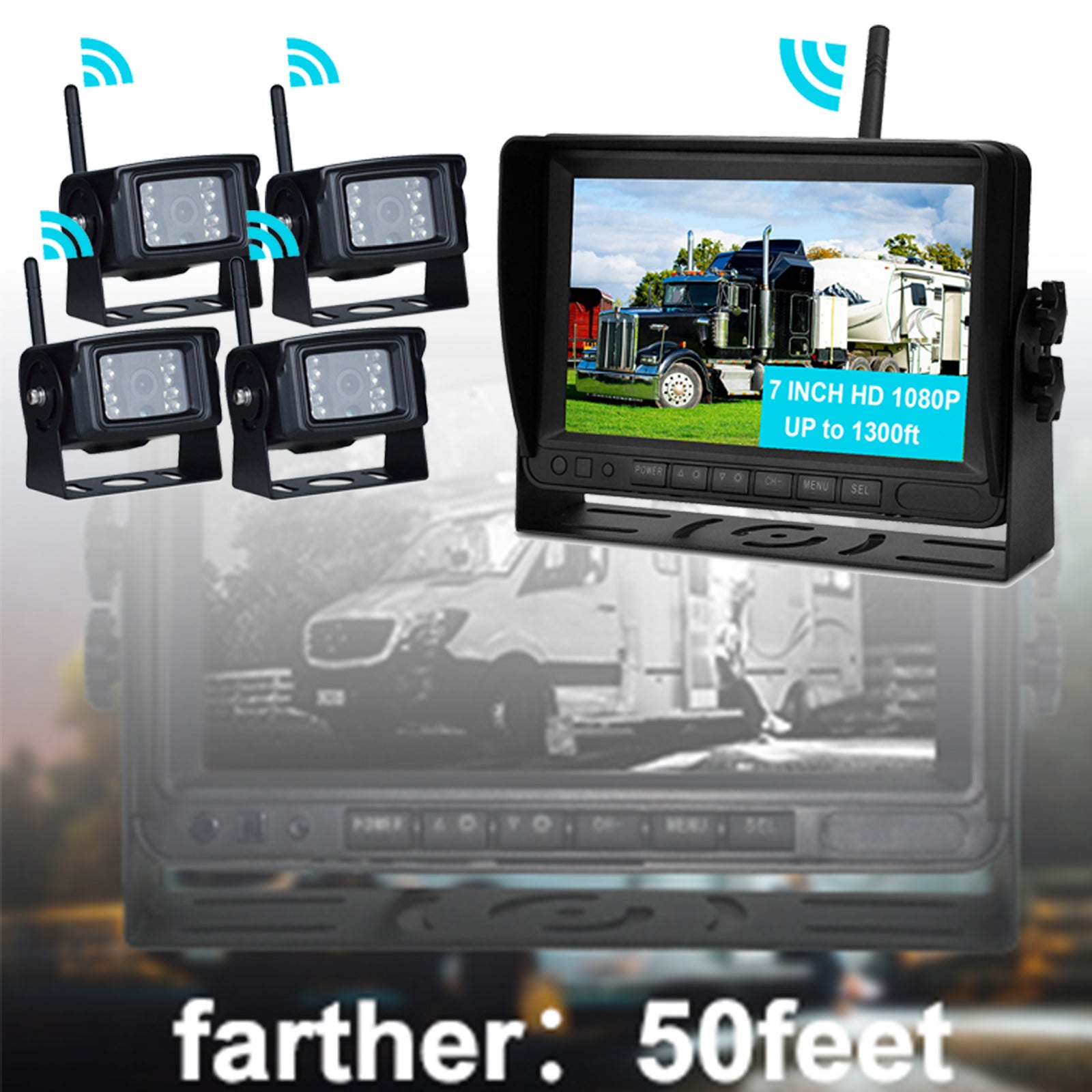 7 inch Display AHD 1080P Wireless Rear View Backup Camera Kit for Truck Trailer