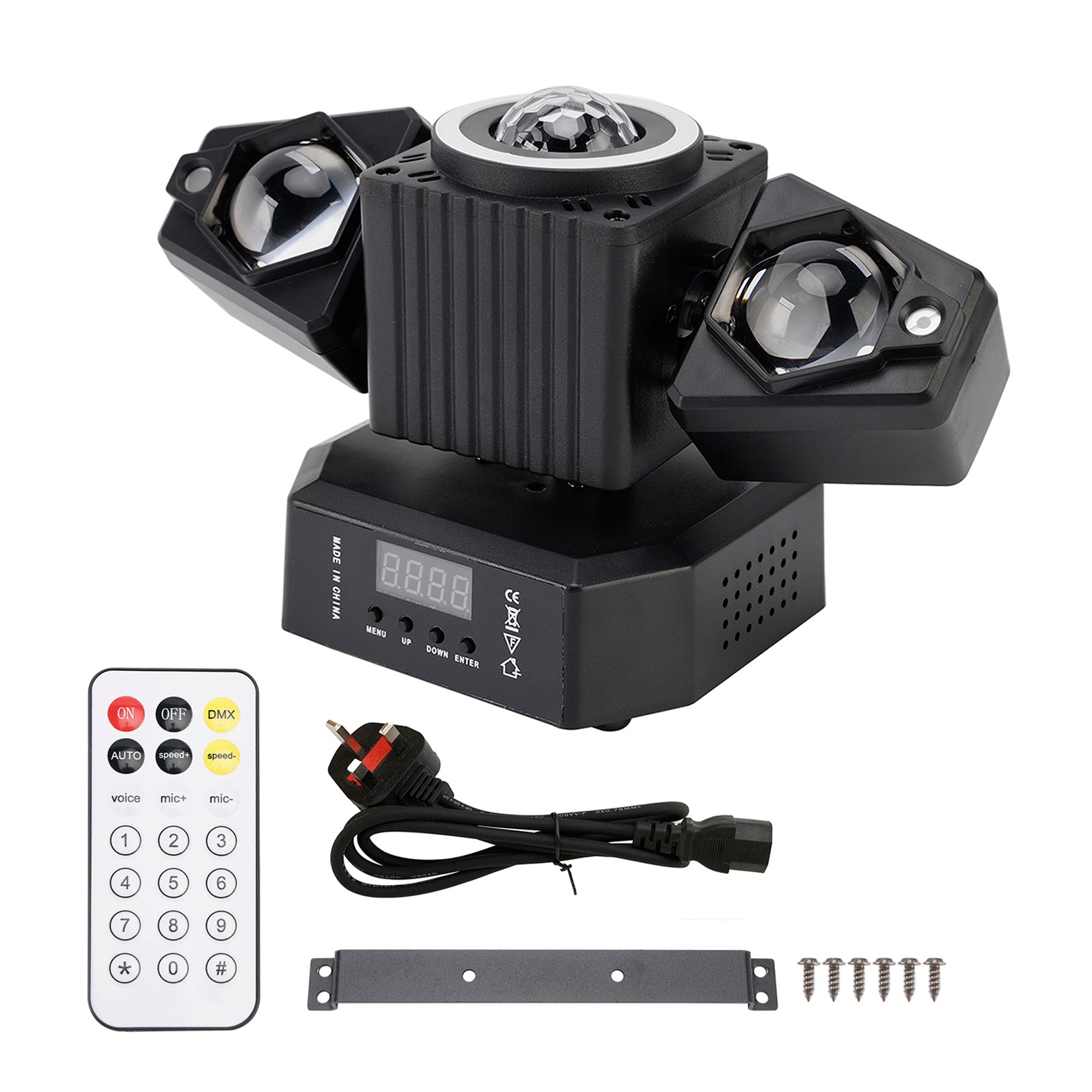 Rörligt huvudljus Roterande Disco Ball Laser Beam Strobe Remote DMX Stage Light