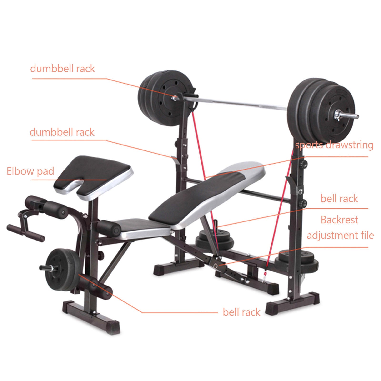 Full Body Workout Adjustable Weight Bench Folding Bench Press W/Barbell Rack