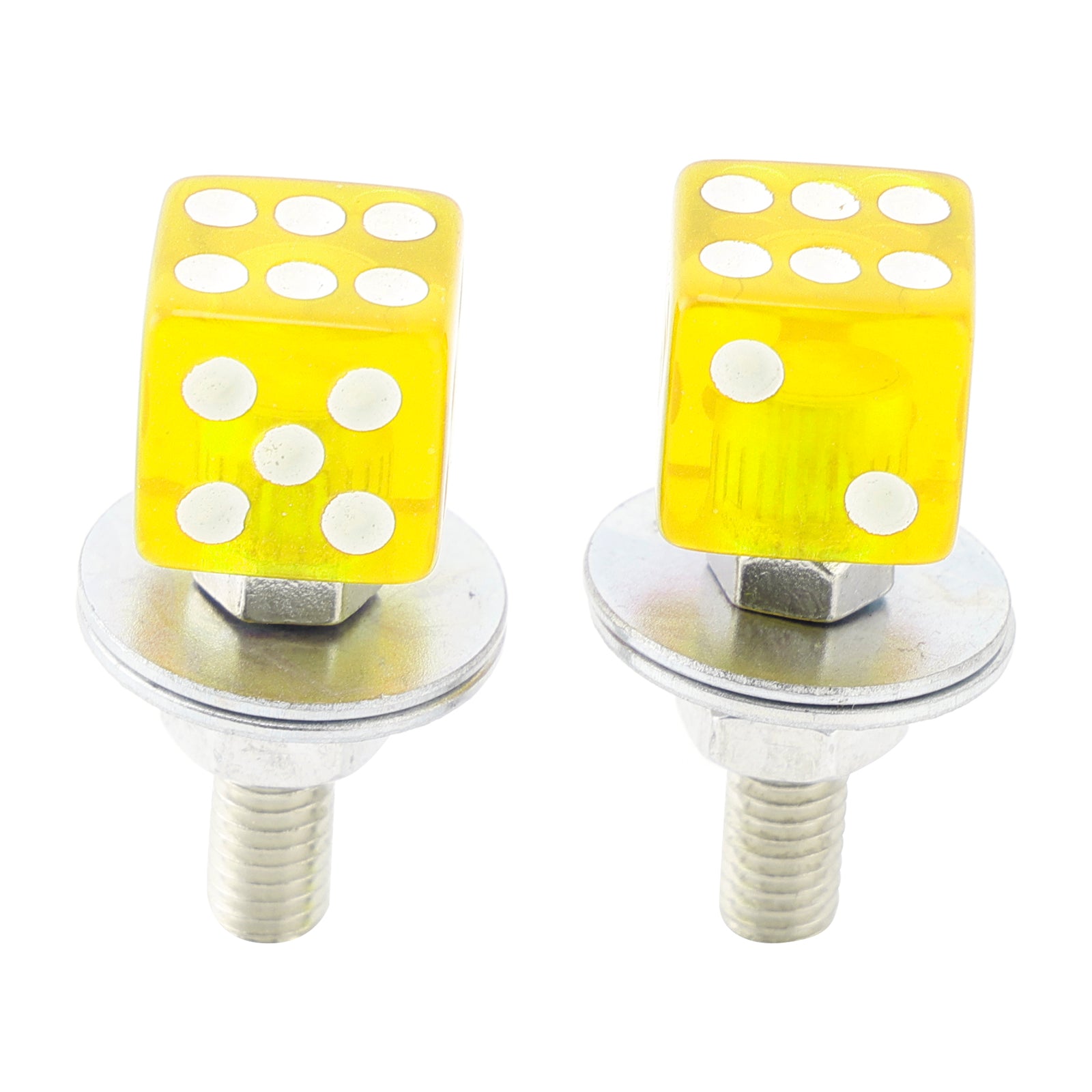 4x Custom DICE License Plate Bolt Screw Yellow Plastic Motorcycle Chopper Bobber