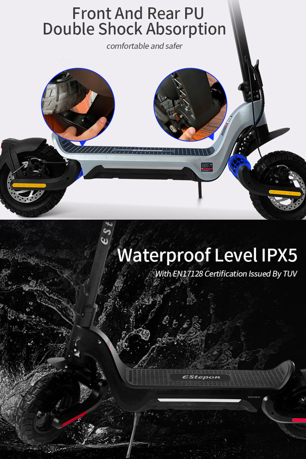 800W ELECTRIC SCOOTER FOLDING E-SCOOTER 50KM RANGE 10" OFF ROAD 15AH 45KM/H