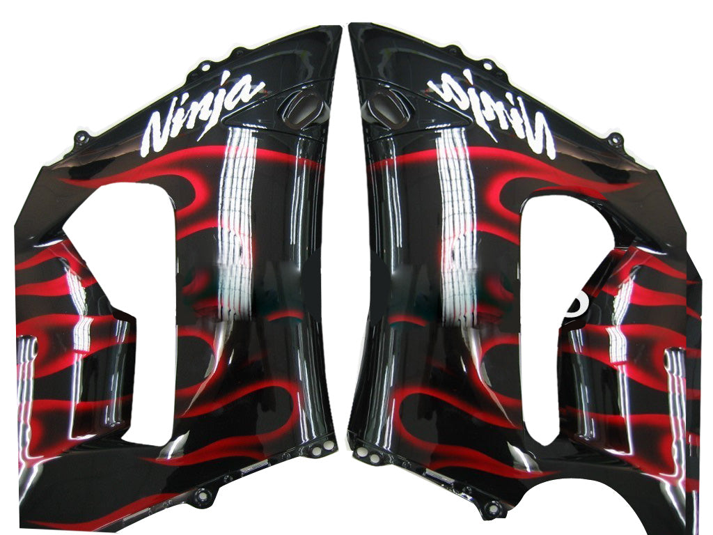 2005-2006 Kawasaki ZX6R 636 Fairings Black & Red Flame Ninja Racing Generic