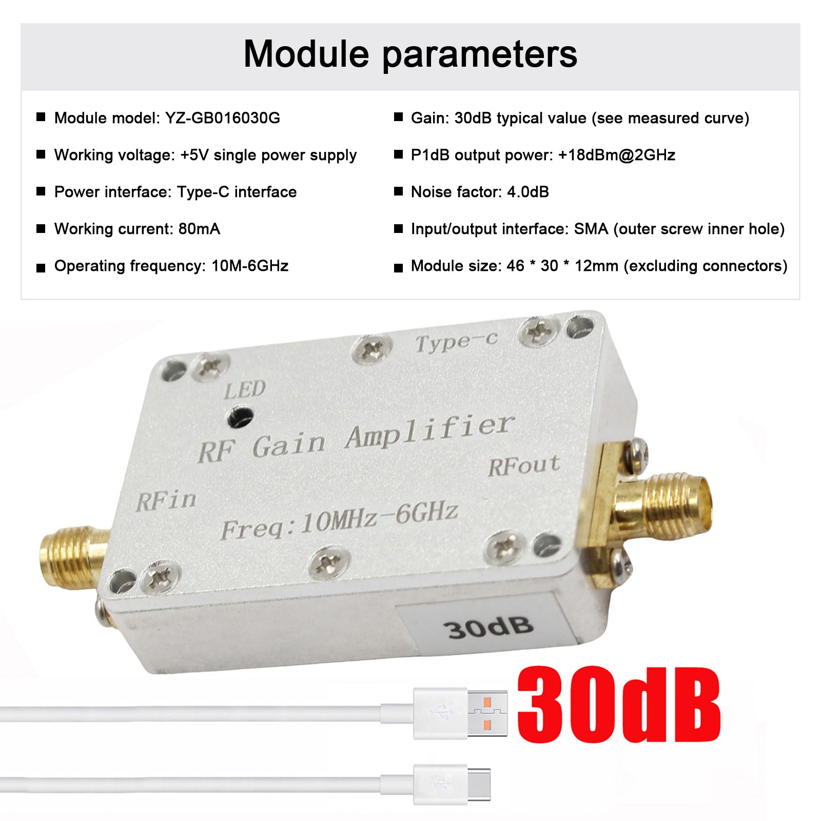 Amplificateur RF 10M-6GHz, 10dB, 20dB, 30dB, 40dB, pilote à Gain élevé, amplificateur de réception