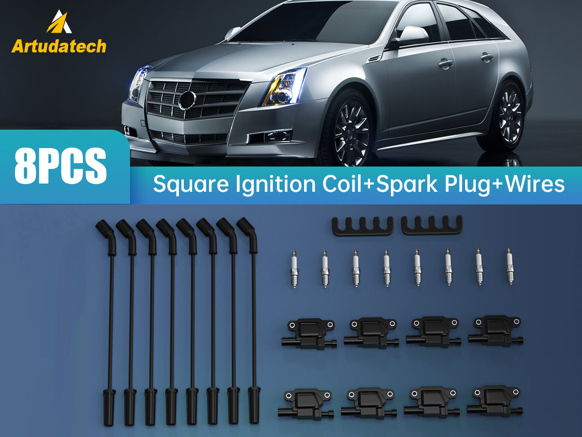 8PCS Silverado 1500 Tahoe GMC Square Ignition Coil+Spark Plug+Wires 12611424