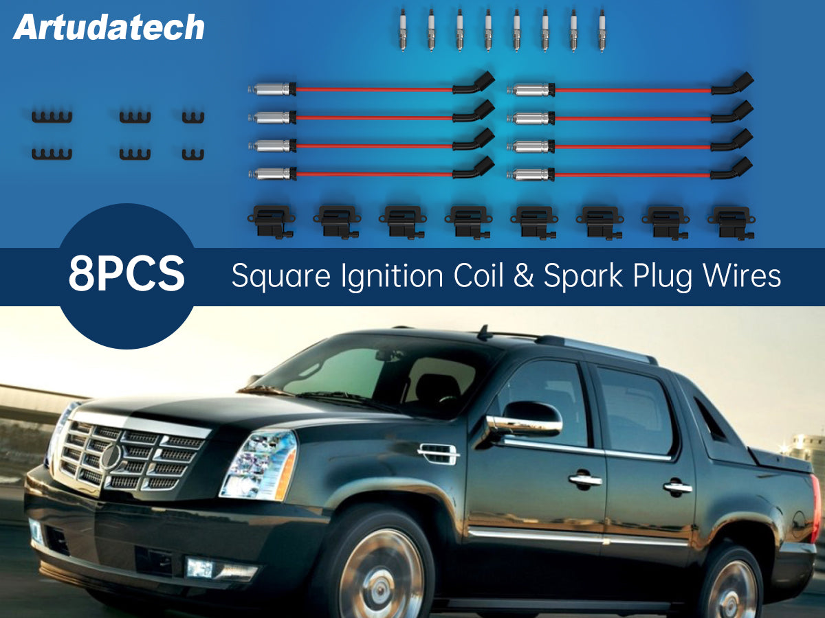 2002-2006 Cadillac Escalade Chevrolet avalanche 1500 8 Pack Square Ignition Coil & Spark Plug Wire 12556893 12558693 12570553 3859078 38590782 521618