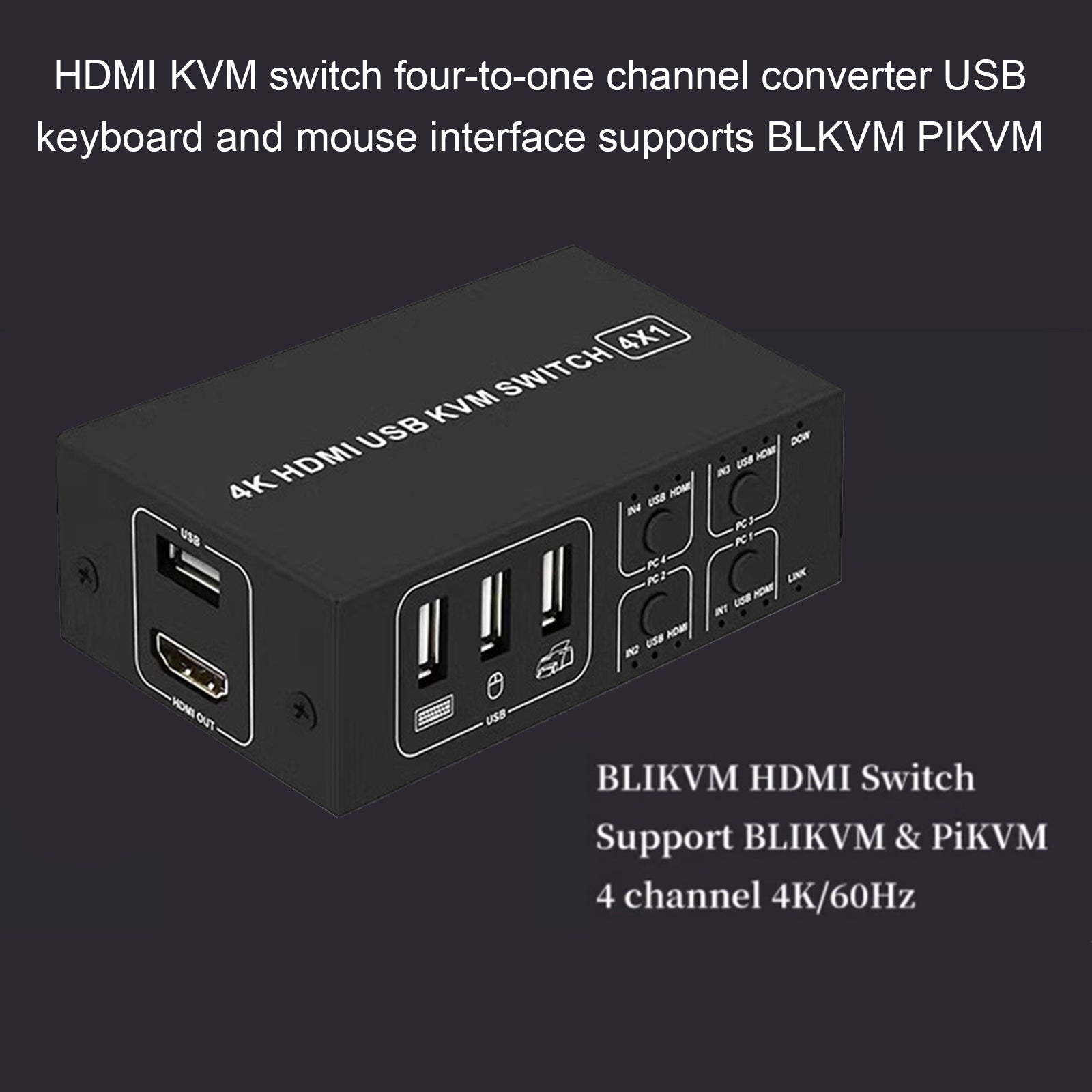 Le convertisseur de canaux quatre à un, commutateur HDMI KVM, prend en charge BLKVM PIKVM