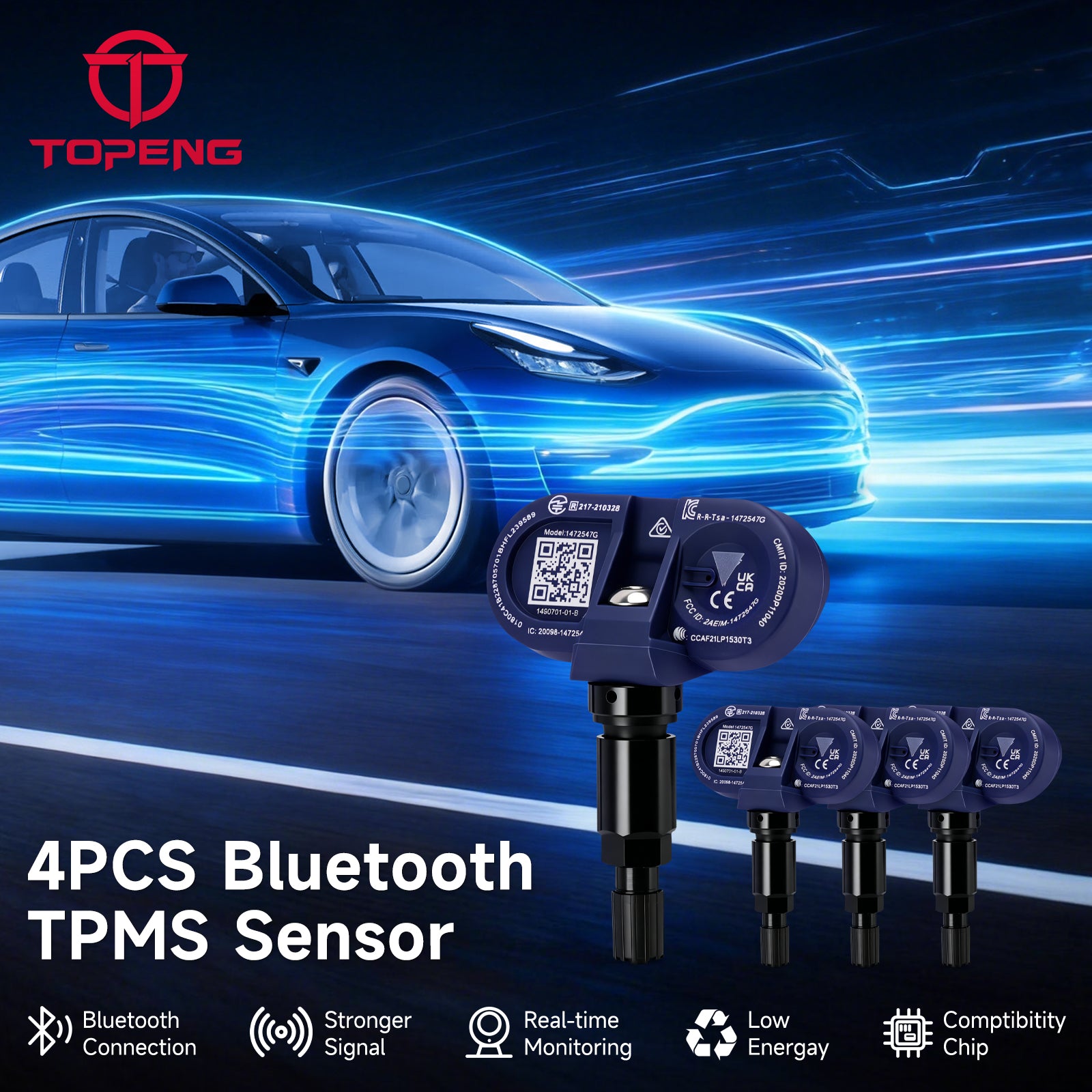 2021-2024 Tesla Model X 4Pcs Bluetooth TPMS Tire Pressure Sensor
