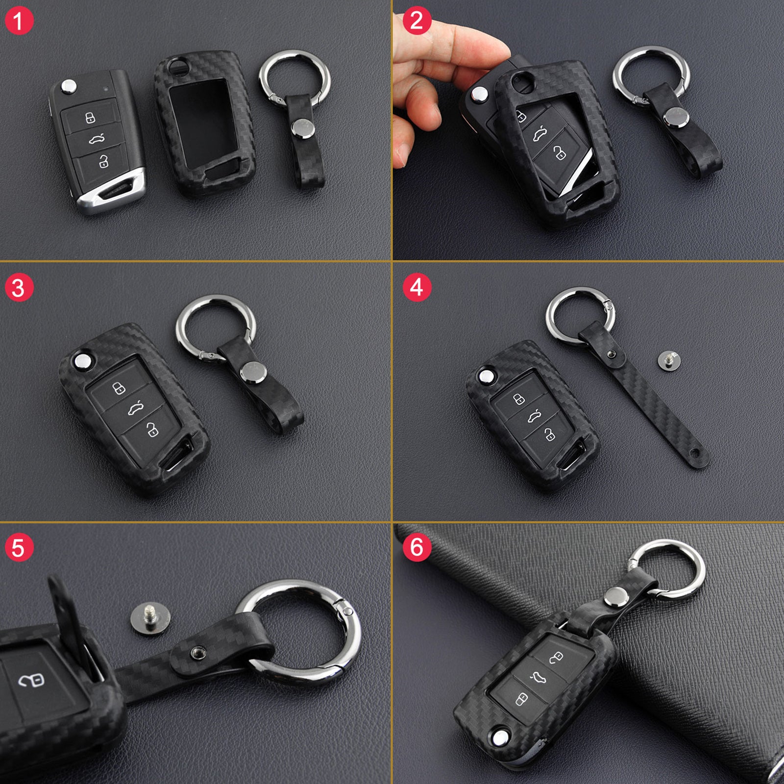 Leather Silicone Car Key Case Cover With Buckle For Volkswagen Golf MK7