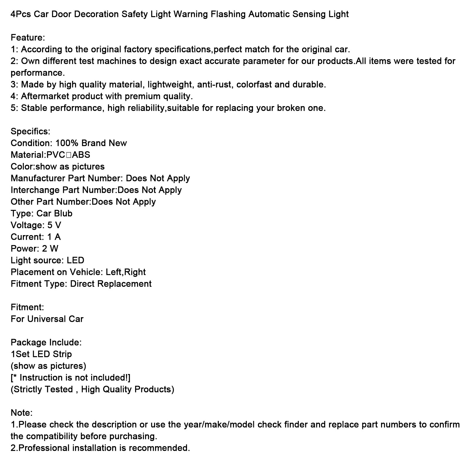 4 stuks autodeurdecoratie veiligheidslicht waarschuwing knipperend automatisch detectielicht