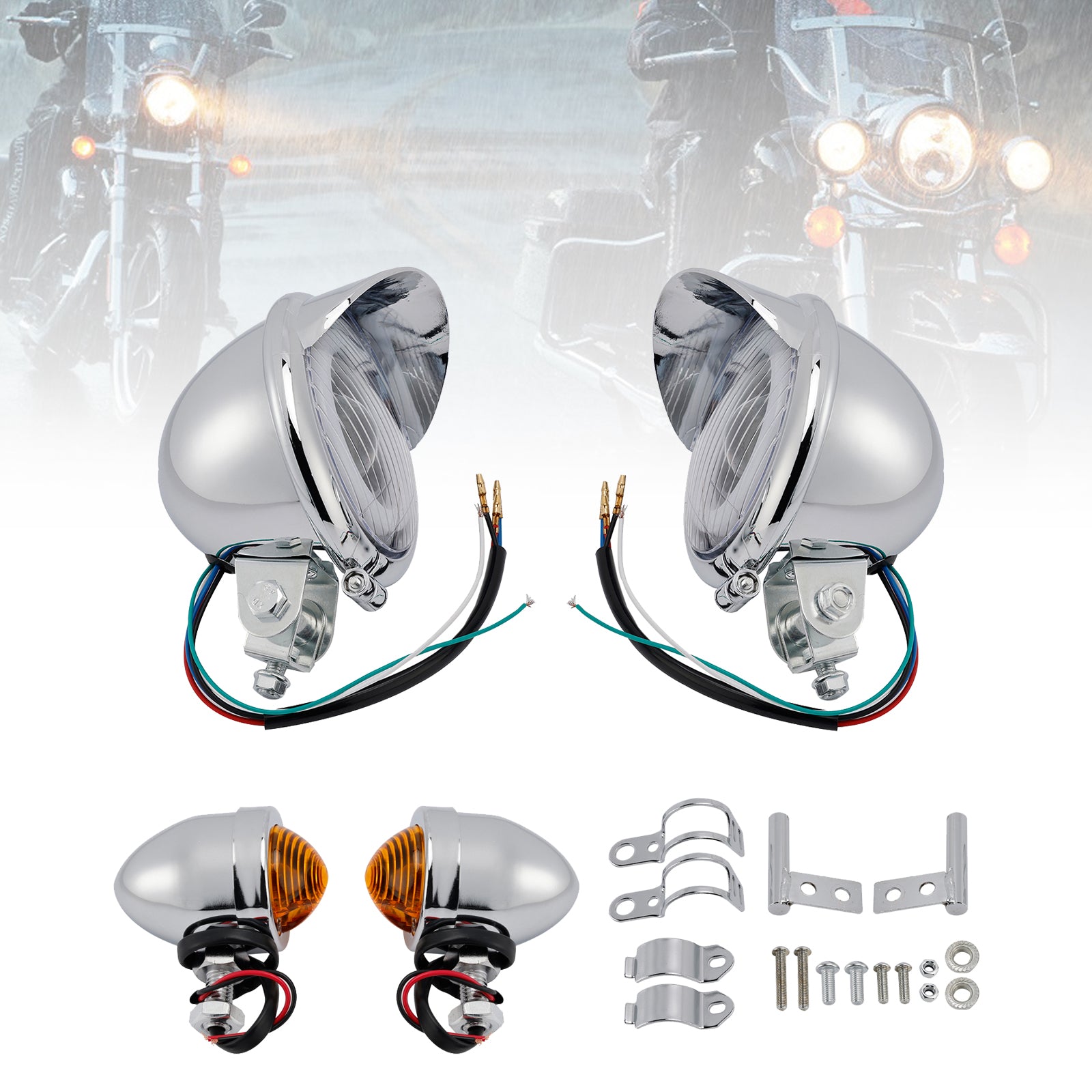 Motorcycle Beam Headlight Fog lampe personnalisée Chrome # D17 pour Racer Bobber Chopper
