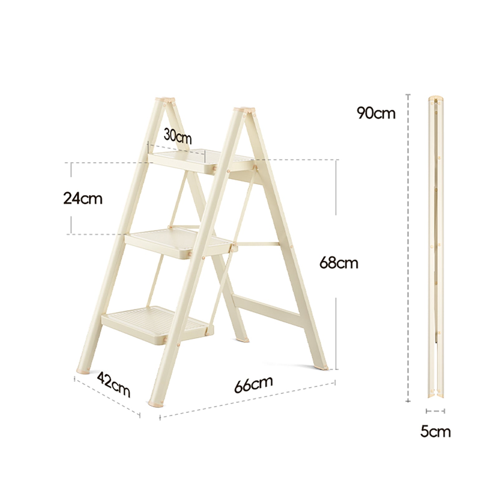 Trapladder, 3 niveaus, opvouwbaar, aluminium, ladder, laadvermogen 330,7 lbs