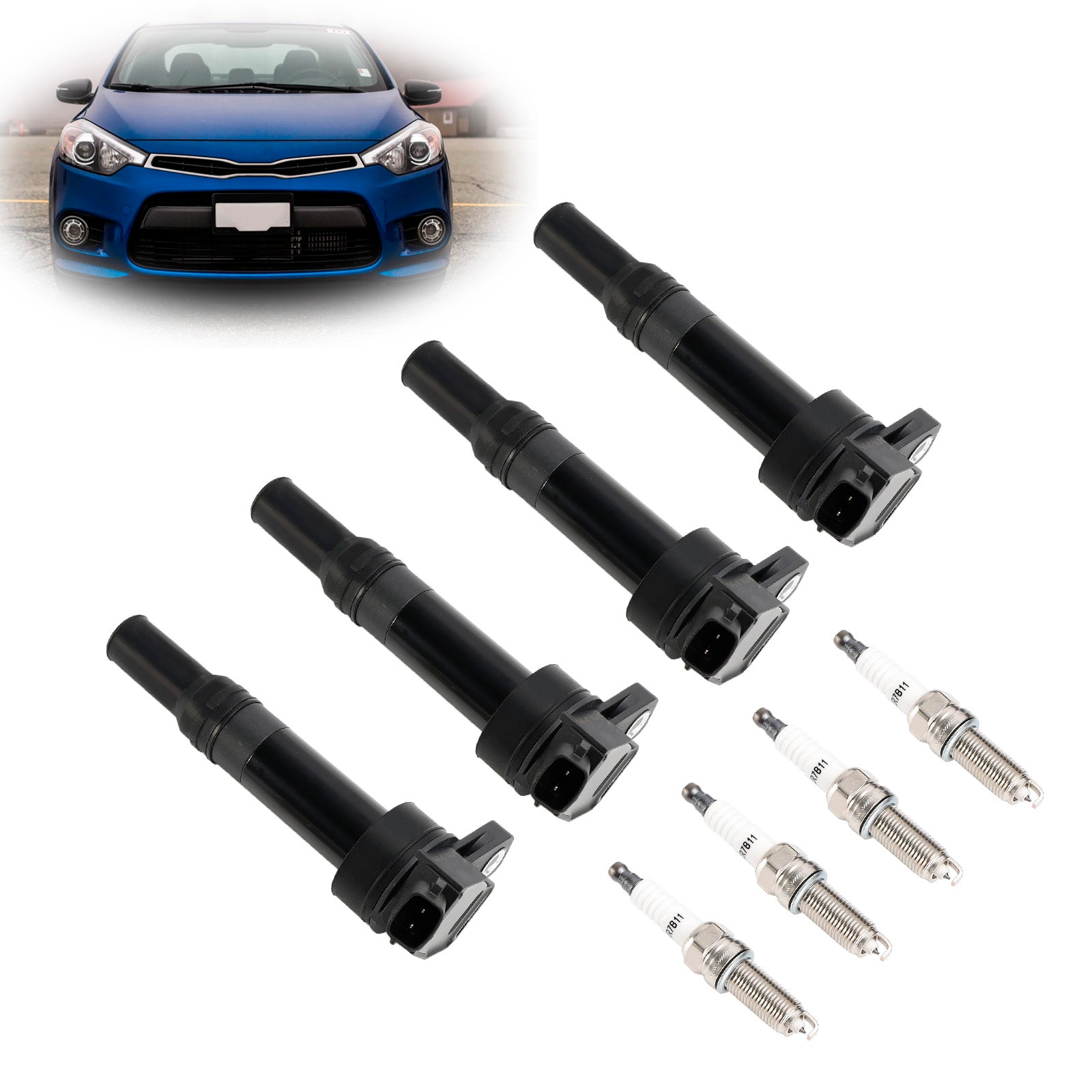 4x Ignition Coil +Spark Plug UF651 For Kia Soul Forte Hyundai Elantra