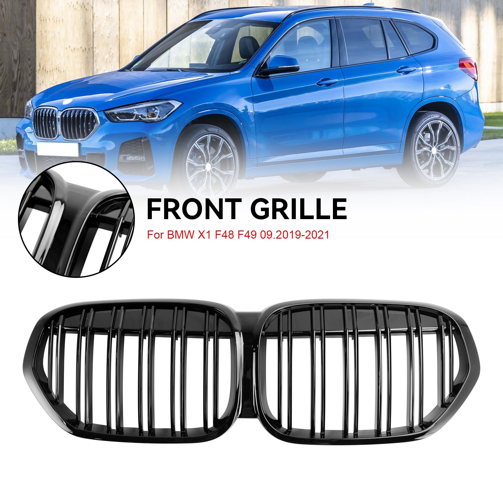 2019-2021 BMW X1 F48 F49 Grille de calandre avant noire brillante à double lamelles