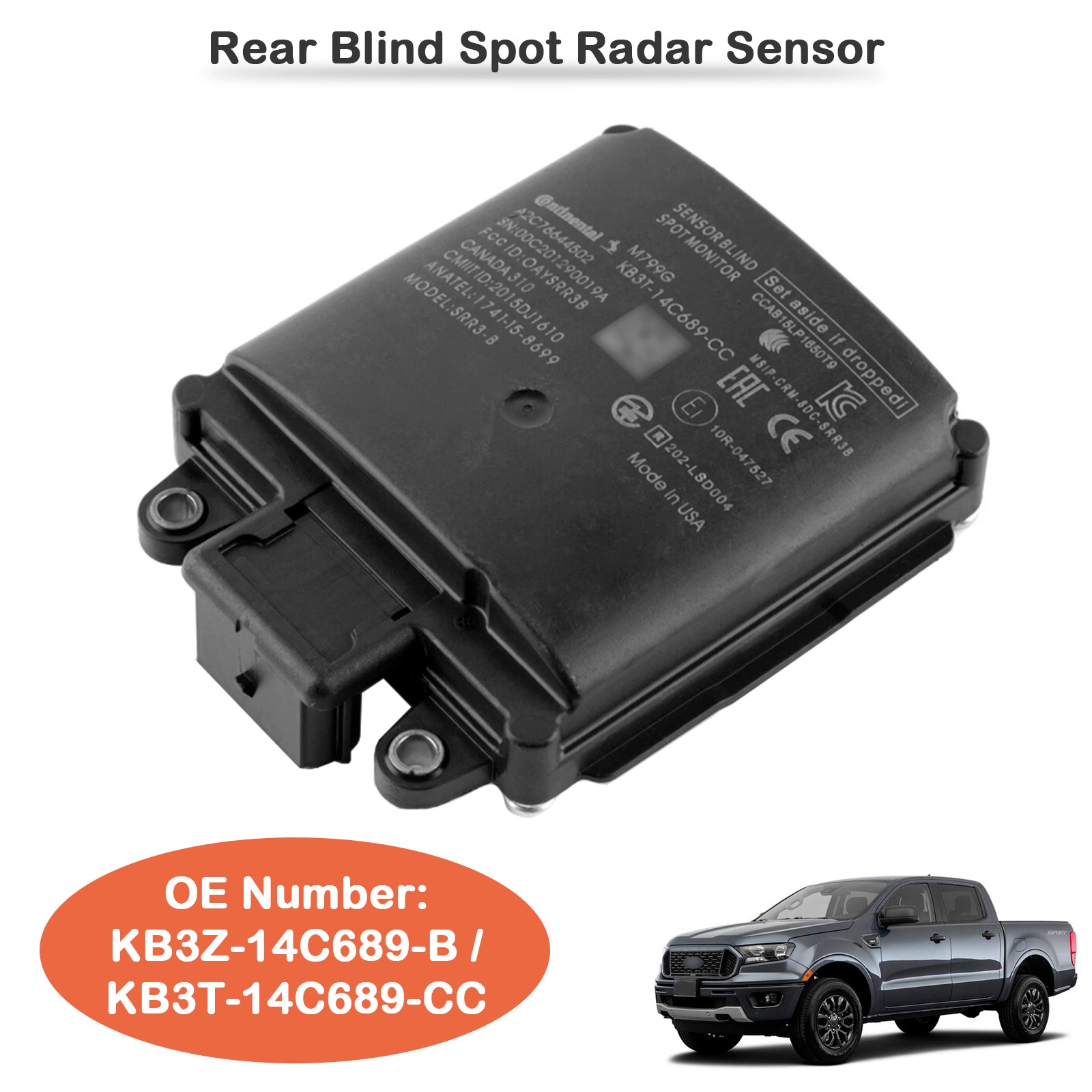 Capteur radar d'angle mort arrière Ford Transit-350 HD 2019-2022 KB3Z-14C689-B