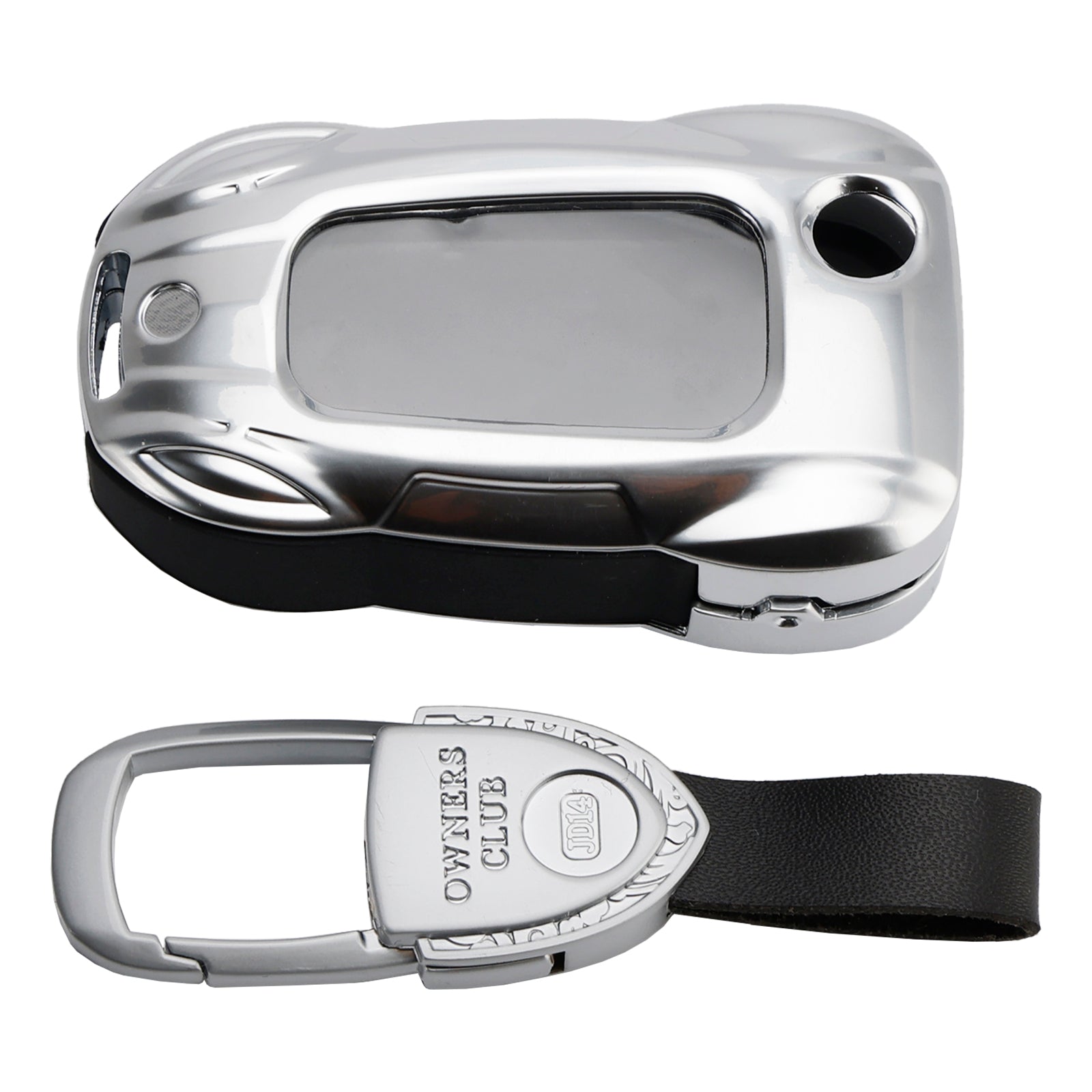 Leather Alloy Zinc Car Key Silvery Case Cover For VW Polo Skoda