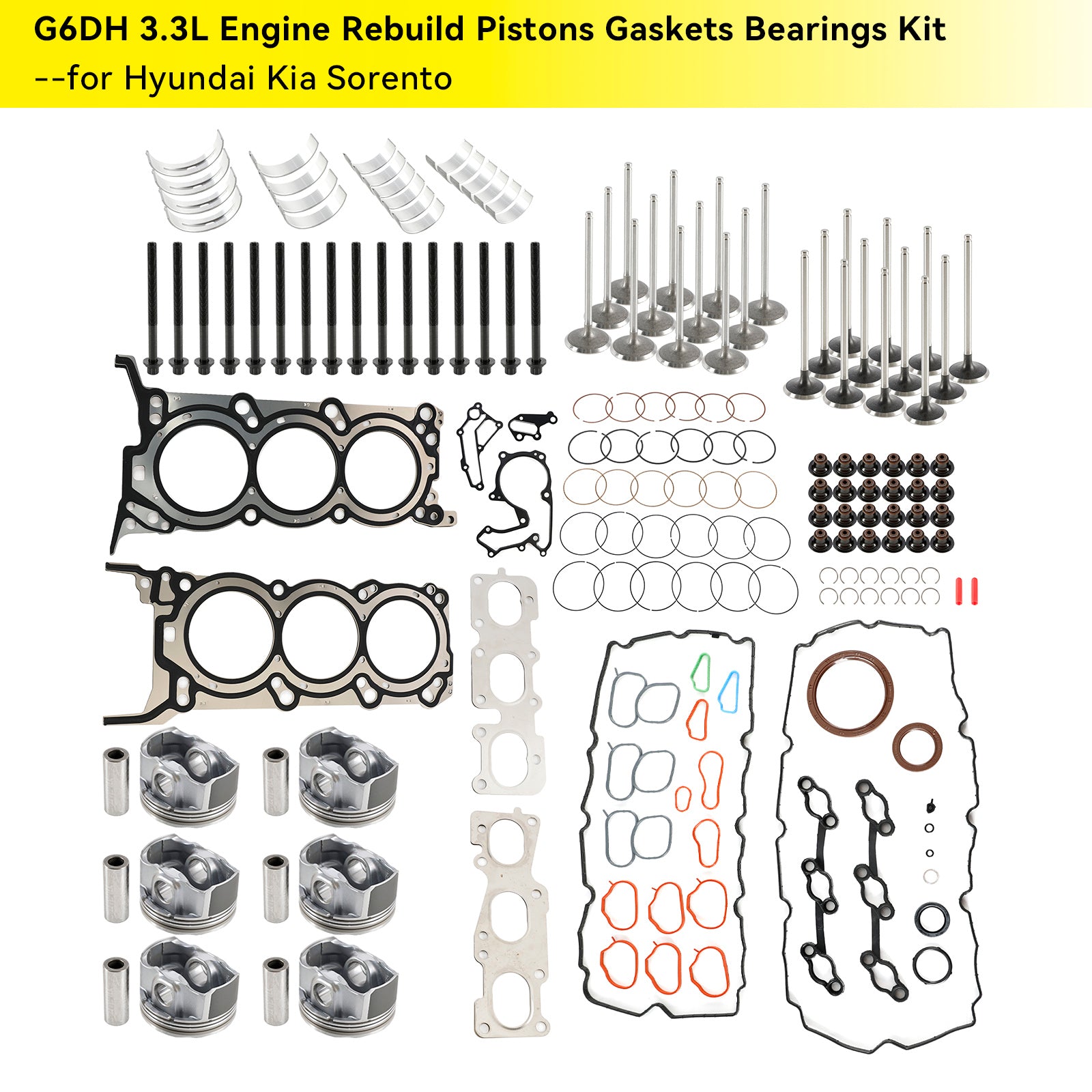 G6DH 3.3L Engine Rebuild Pistons Gaskets Bearings Kit for Hyundai Kia Sorento