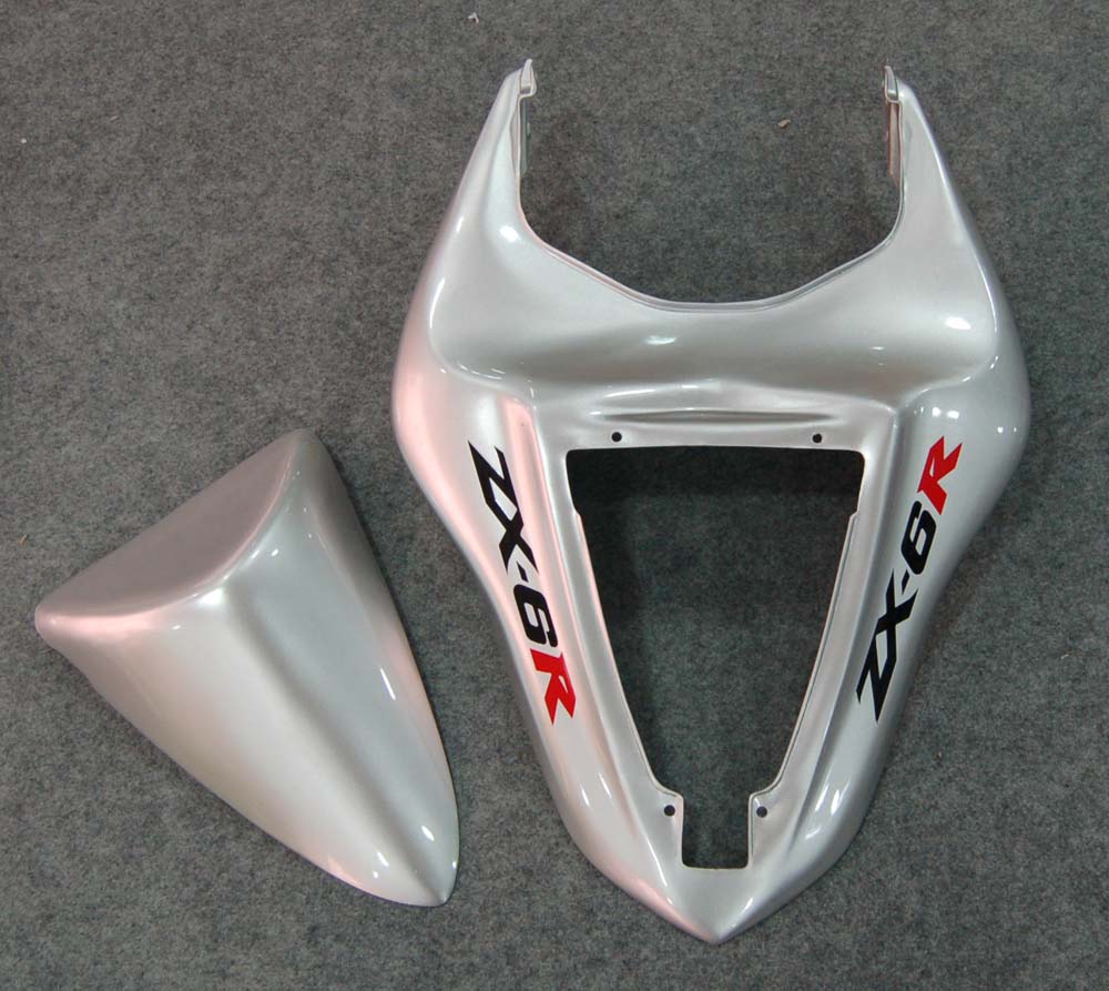 2007-2008 Kawasaki ZX6R ZX636 Fairings Silver & Red Flame ZX6R Racing Generic