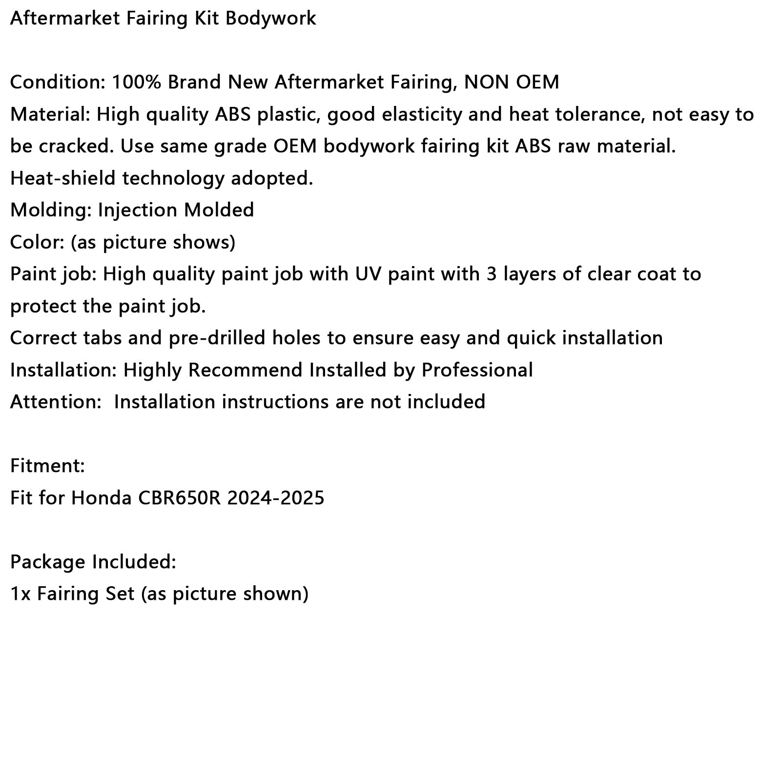 Kit de carenado de carrocería de plástico ABS de inyección para Honda CBR650R 2024-2025