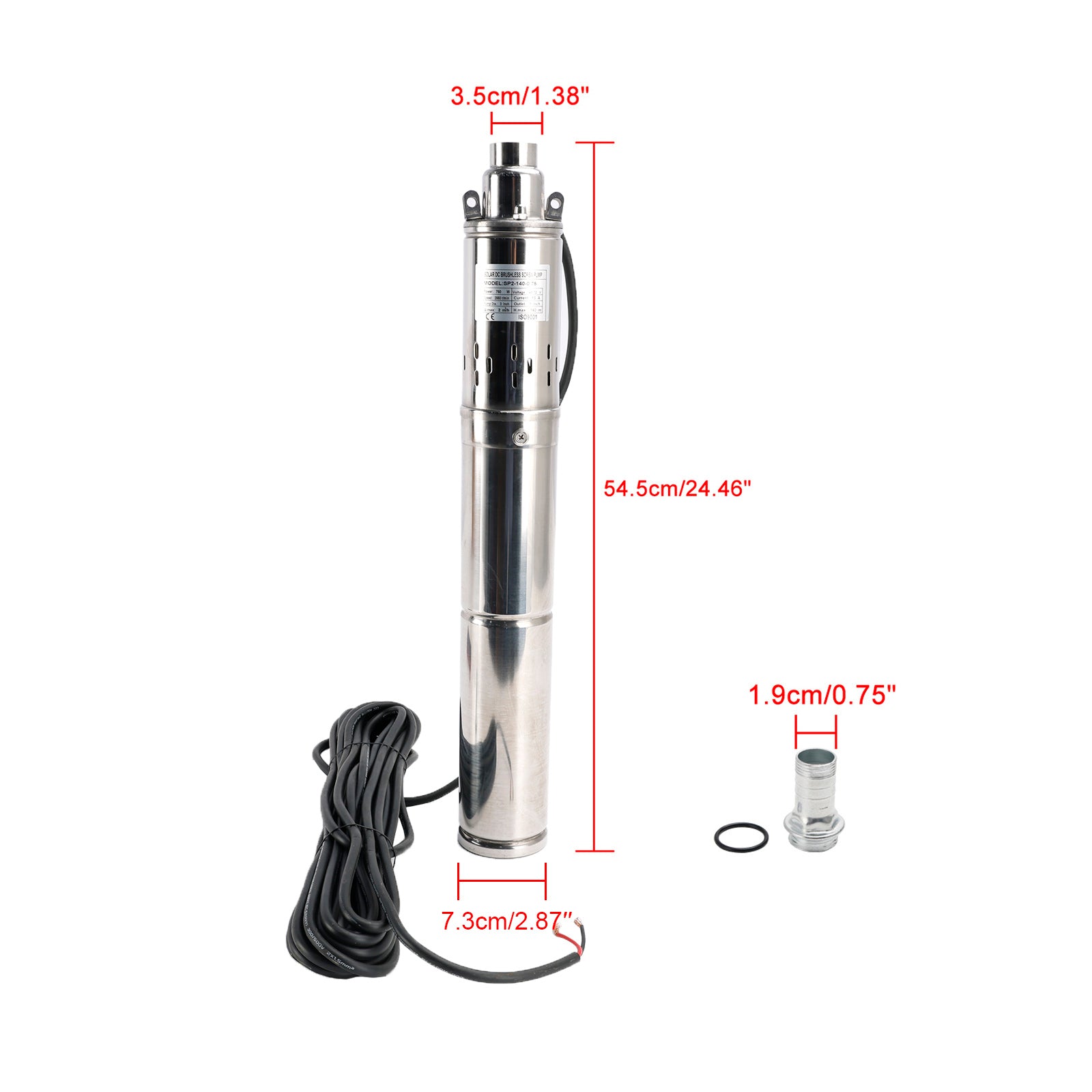 3" 48V 750W MPPT Screw Solar Bore Pump Submersible Deep Well Maximum Head 140M