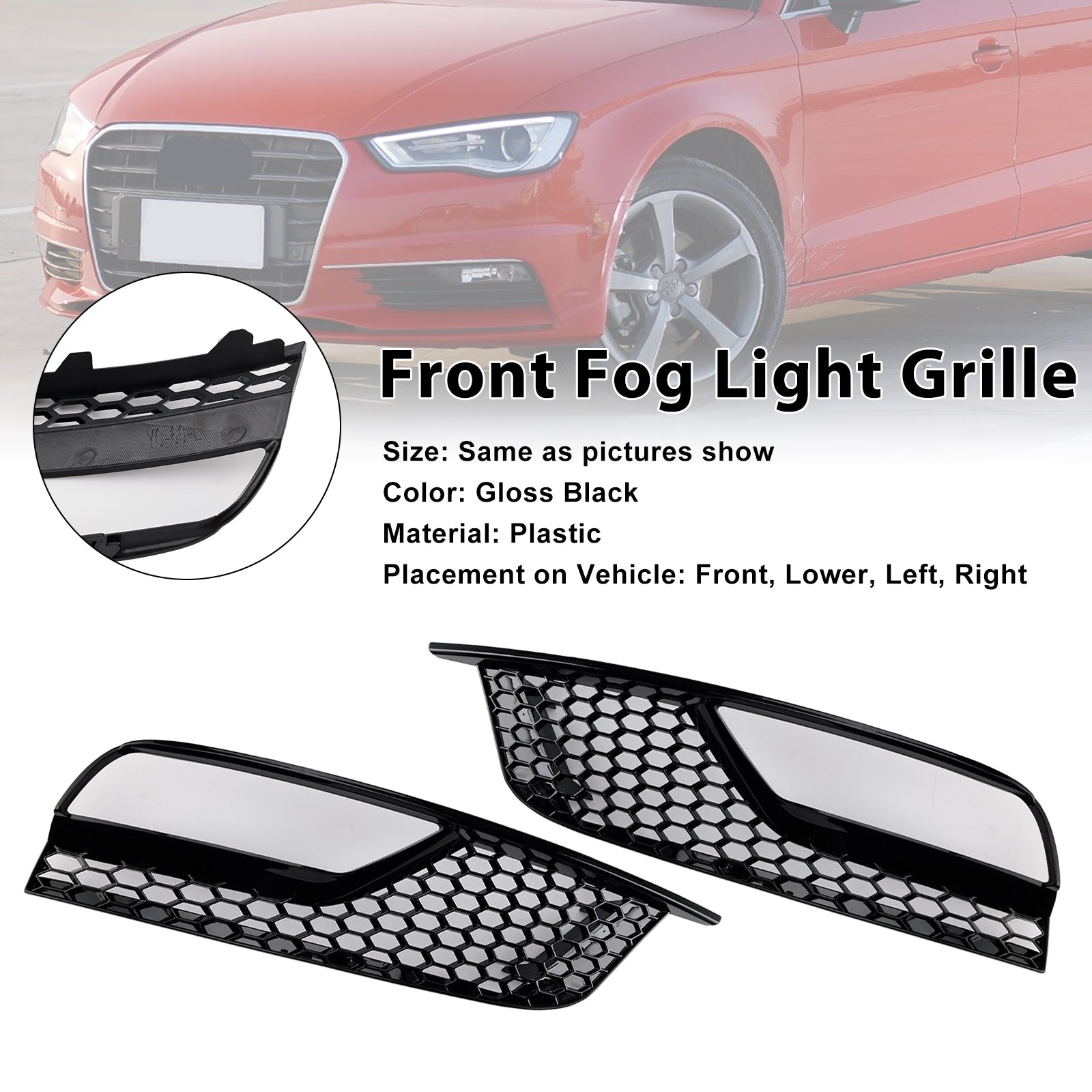 2013-2016 Audi A3 8V Sedan Gloss Black Front Fog Light Grill Covers