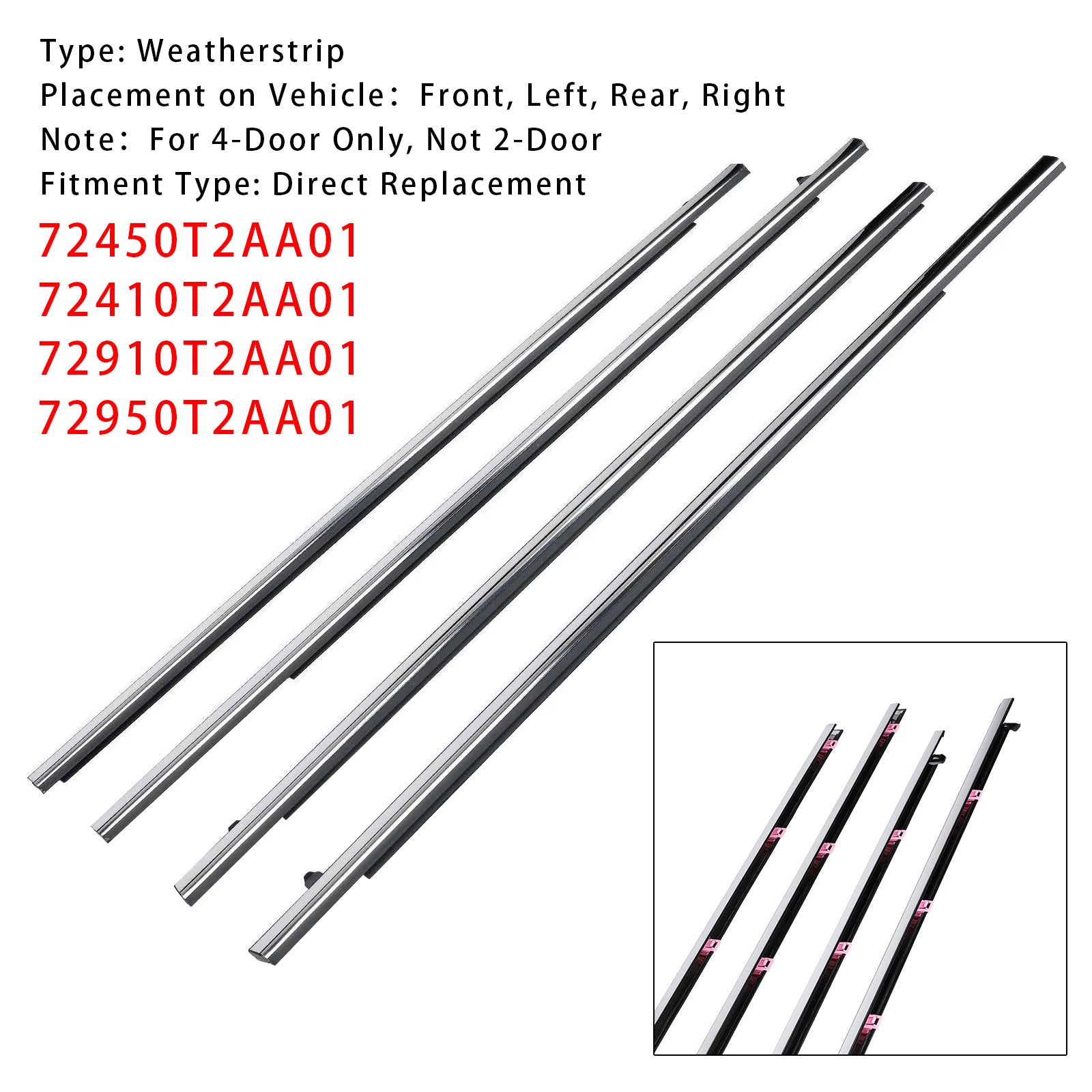 2013-2017 Honda Accord 4PCS Door Weatherstrip Seal