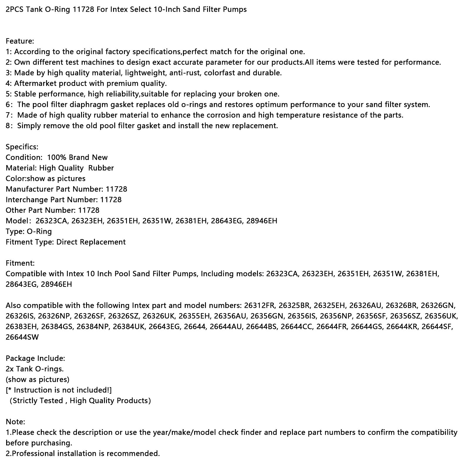 2PC Tank O-Ring 11728 pre Intex Vyberte 10-palcové pieskové filtračné čerpadlá