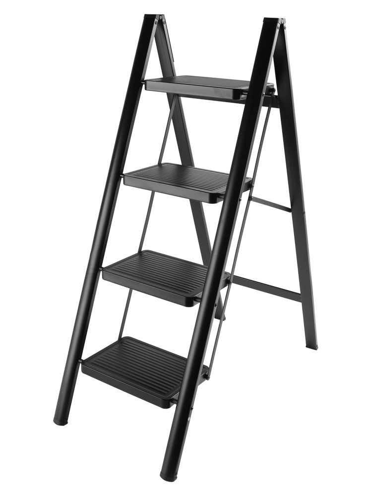 Stepladder, 4 Tiers, Foldable, Aluminum, Wide, Lightweight, Compact, Ladder