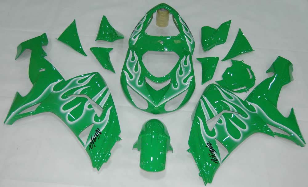 2006-2007 Kawasaki ZX 10R Green & White Flame Racing Fairings Generic