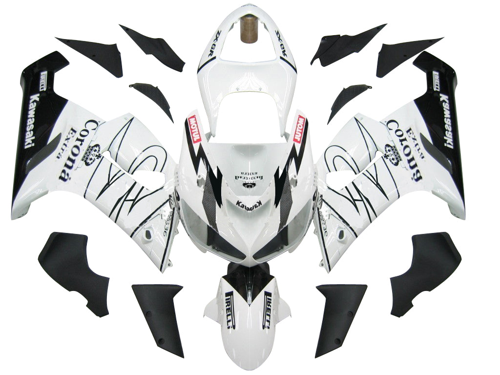 2005-2006 Kawasaki ZX6R 636 Fairings White Black Corona Racing Generic