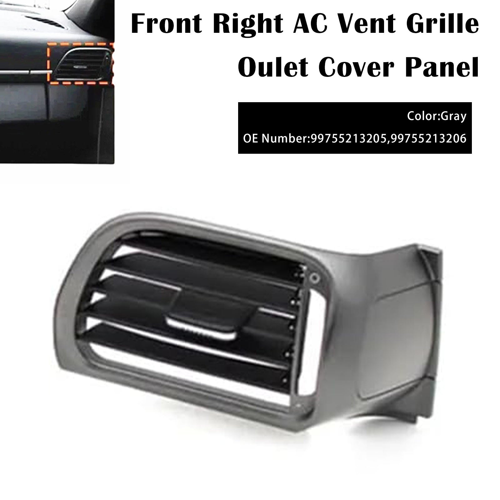 Front Right AC Vent Cover Gray For Porsche 911 Carrera Targa 997 2004-2012 99755213205 99755213206