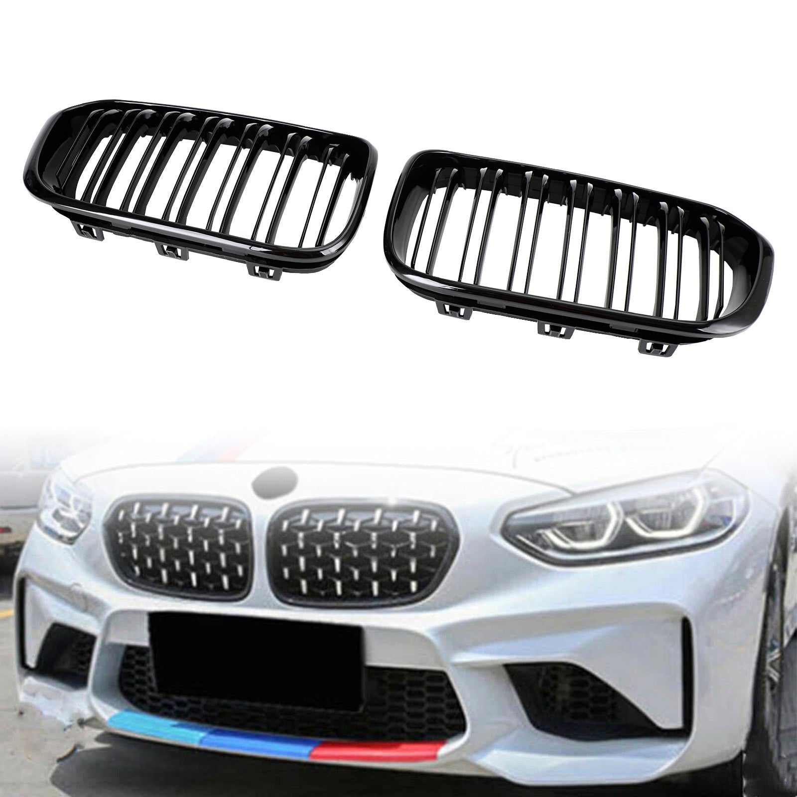 2015-2017 BMW 1-serie F20 F21 Glanzend zwart dubbel niergrillrooster