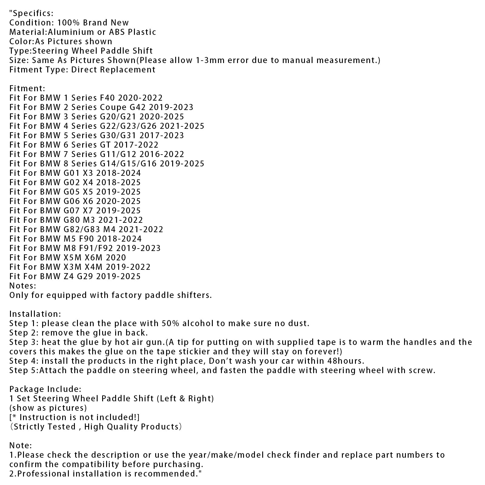 Stuurwiel Paddle Shifter voor BMW G20 G21 G30 G31 F40 F22