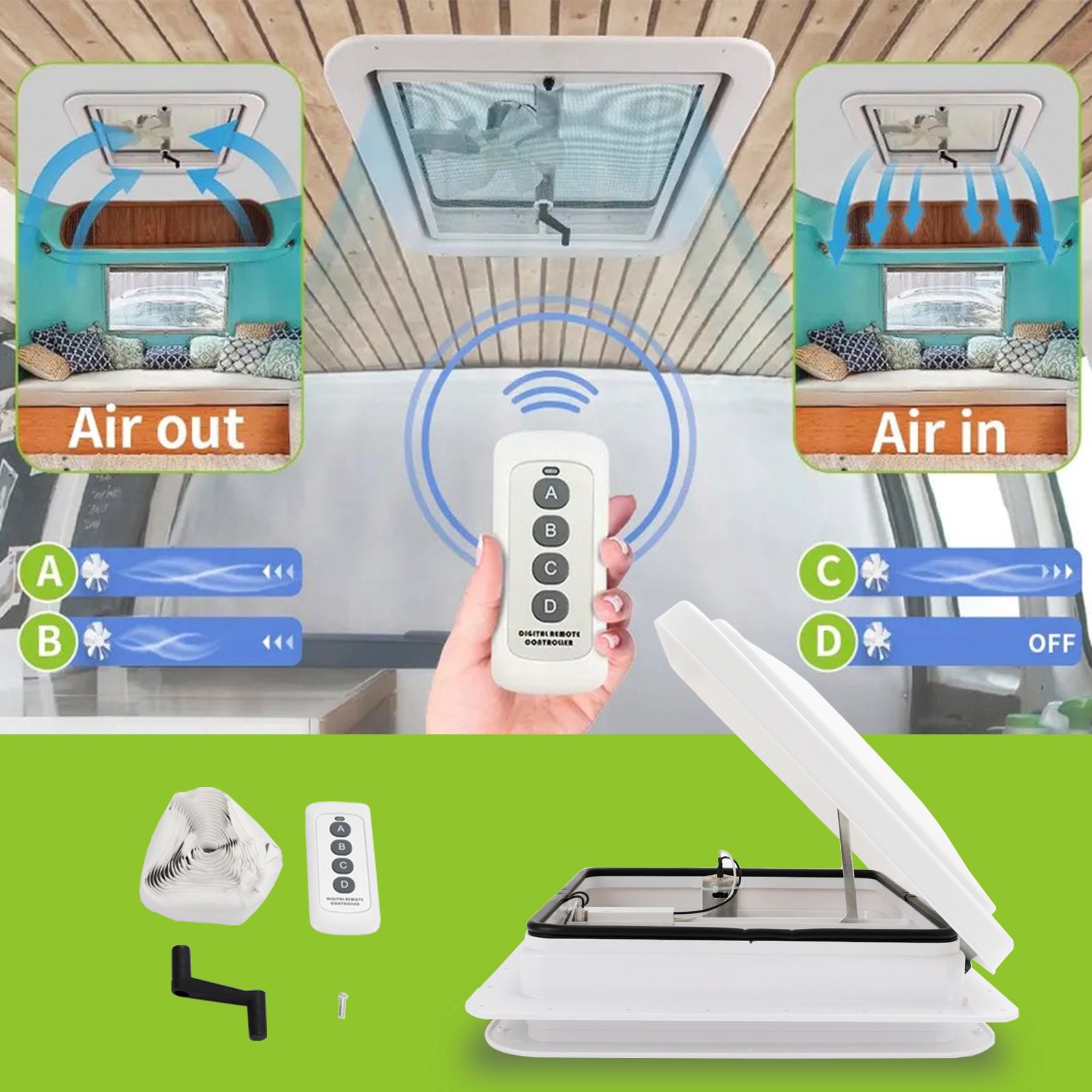 14" Caravan Dakraam Dakventilatie Afstandsbediening Camper Camper RV Afzuigventilator