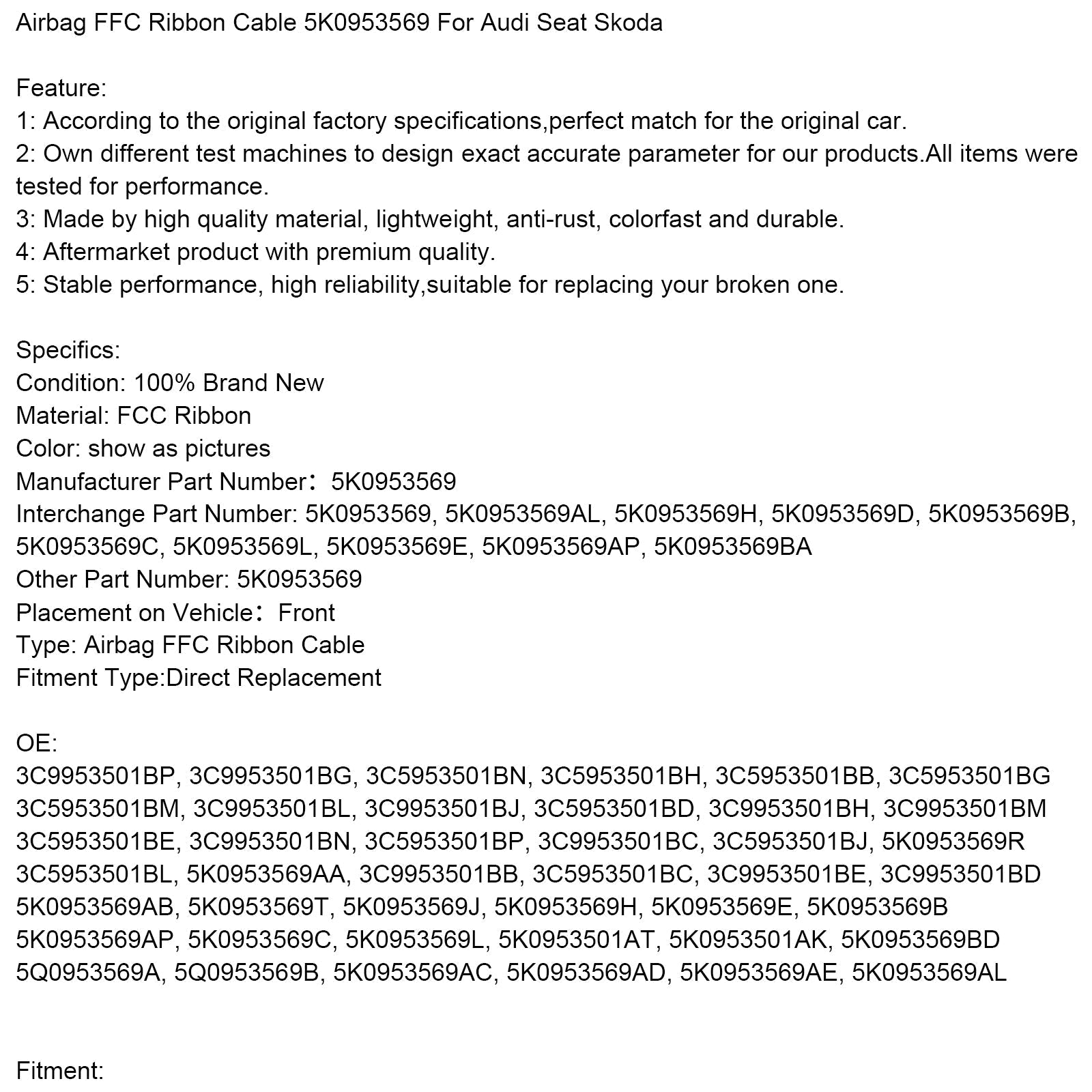 Octavia Superb Yeti Airbag FFC Ribbon Cable 5K0953569 5K0953569AL