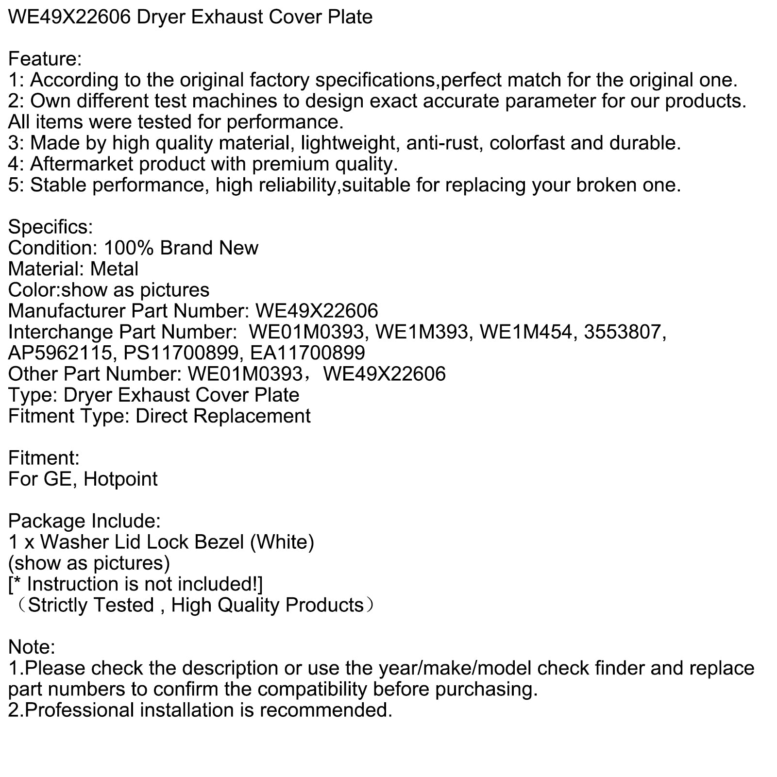 WE49x22606 tørketrommel eksosdekselplate
