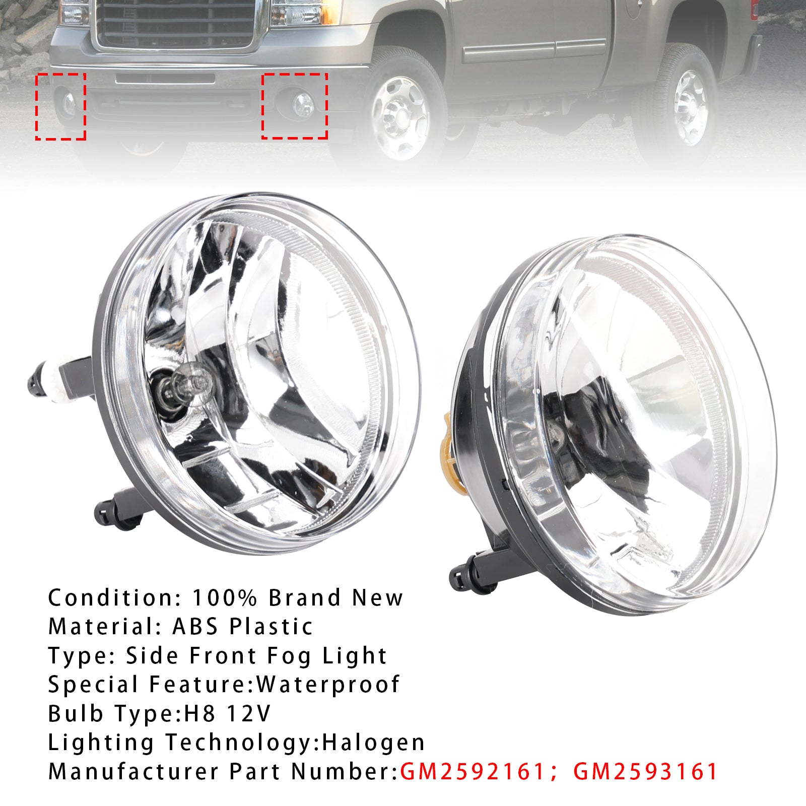 2007-2013 GMC Sierra 1500 par foran tåkelys lamper med pærer