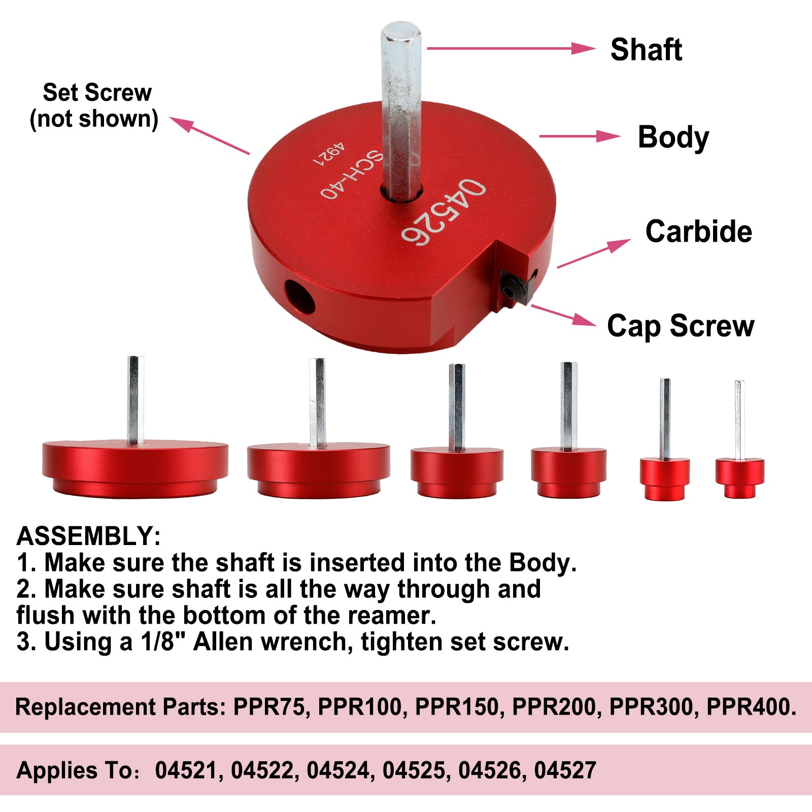 04529 Pour kit d'alésoir pour raccord de tuyau en plastique PPRK6 6 pièces, adapté à la norme 1/2"Exercices