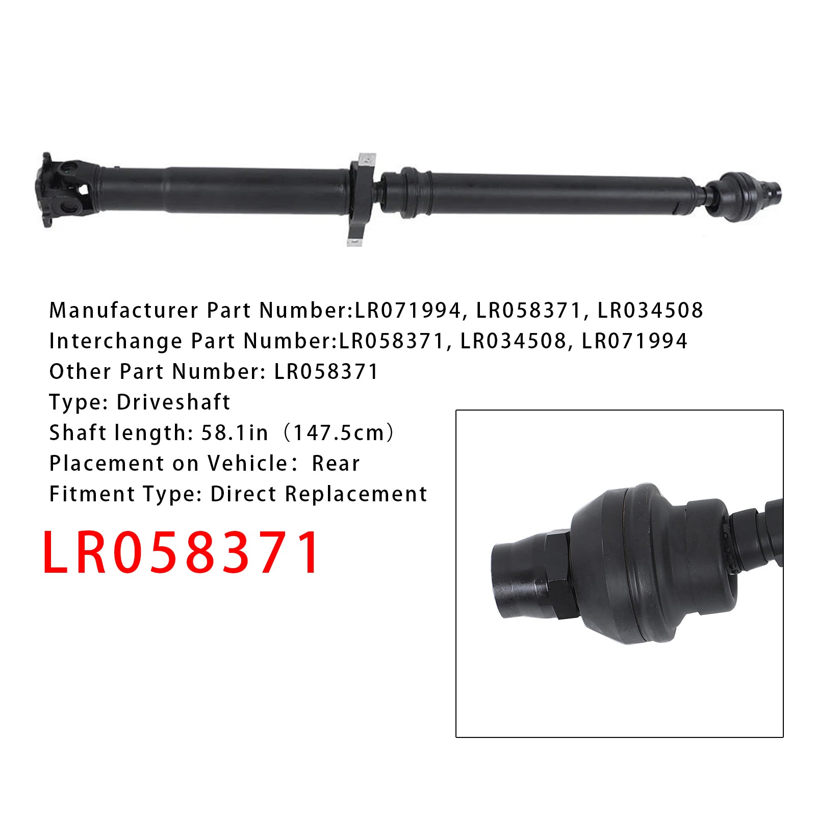 Ensemble d'arbre de transmission arrière à essence Land Rover Range Rover V8 5,0 L 2013-2016 LR058371 LR034508