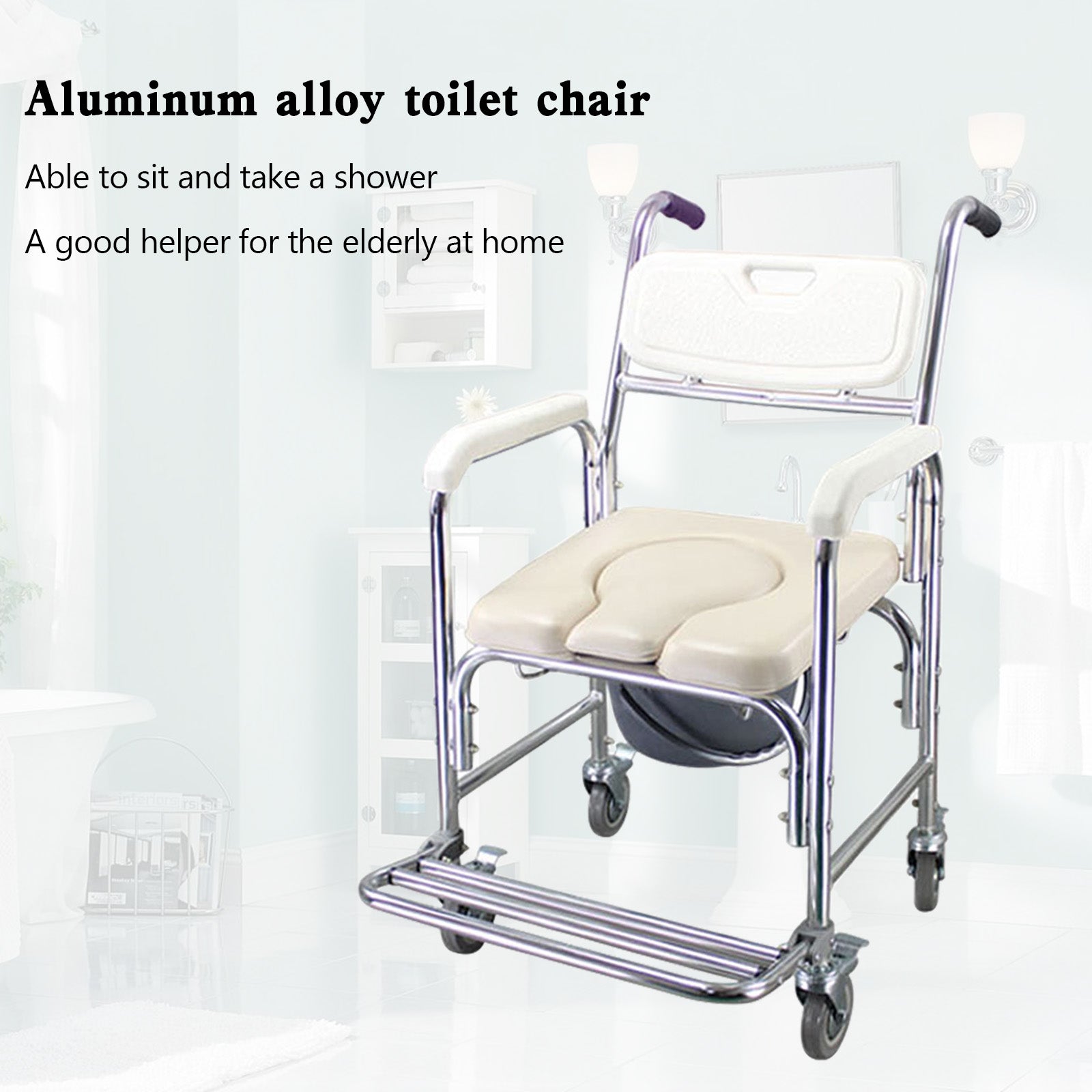 Multifunction Wheeled Mobile Toilet Shower Commode Chair with Wheels For Elderly